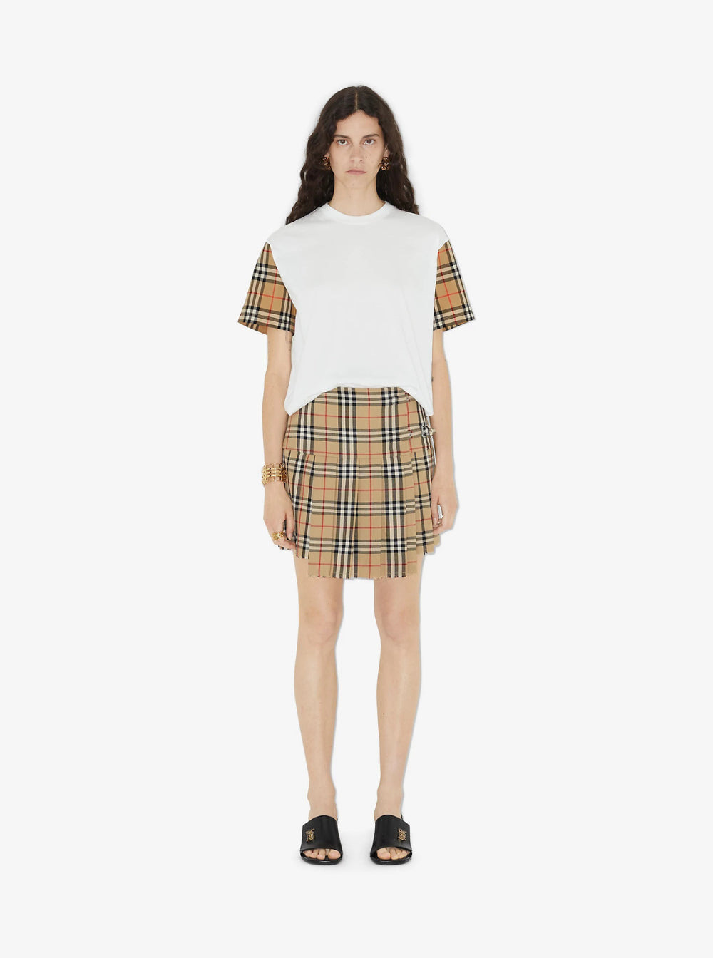 Burberry Women White T-Shirt With Vintage Check Motif On The Sleeves In Cotton Woman - 5