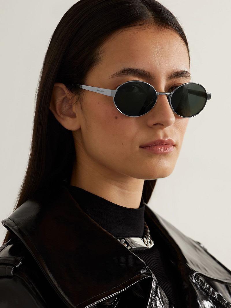 SAINT LAURENT Oval-frame silver-tone sunglasses Silver outlook