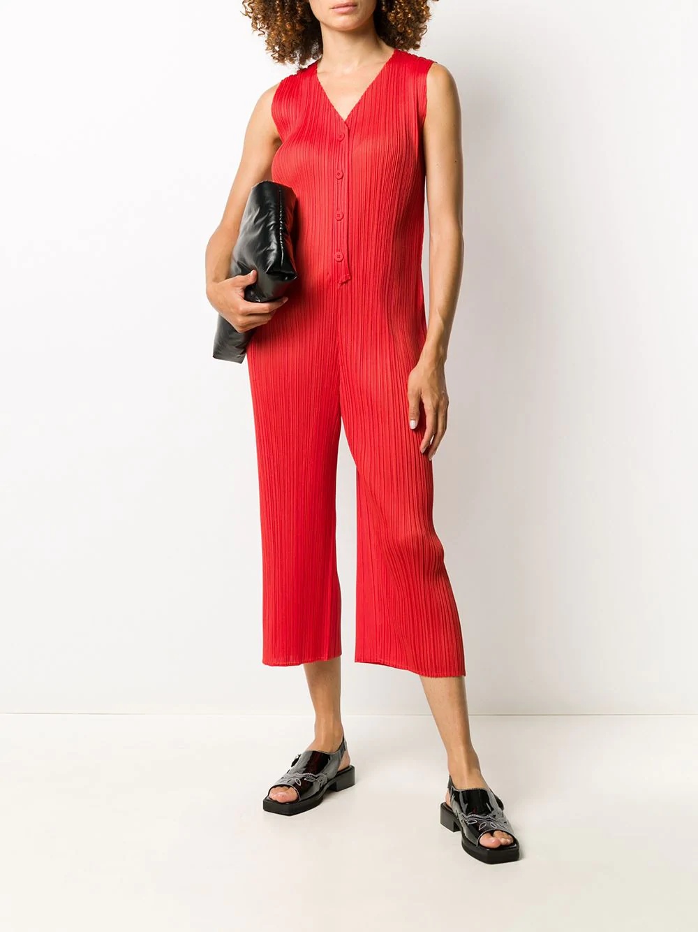 V-neck pleated jumpsuit - 2