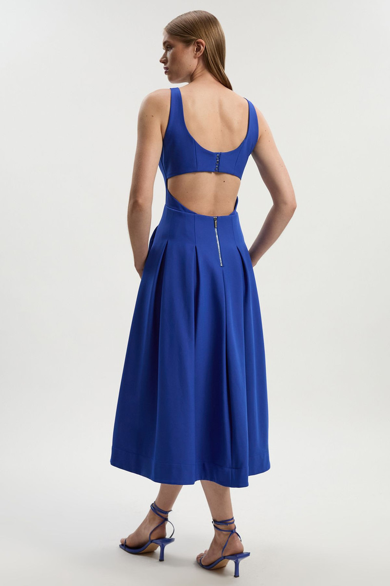 Petite Tailored Scuba Strappy Full Skirted Midi Dress 5