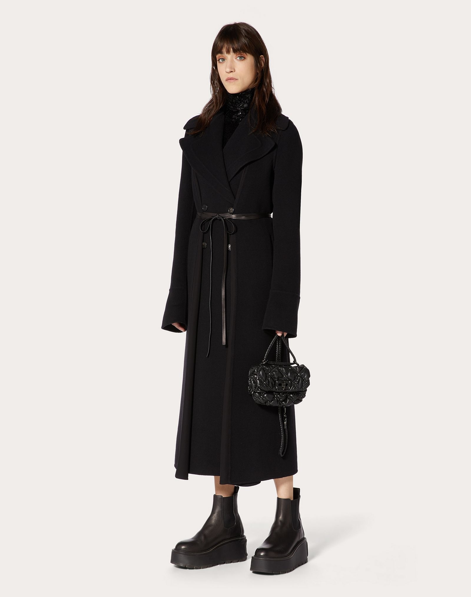 Double Drap Coat with Leather Detail - 2