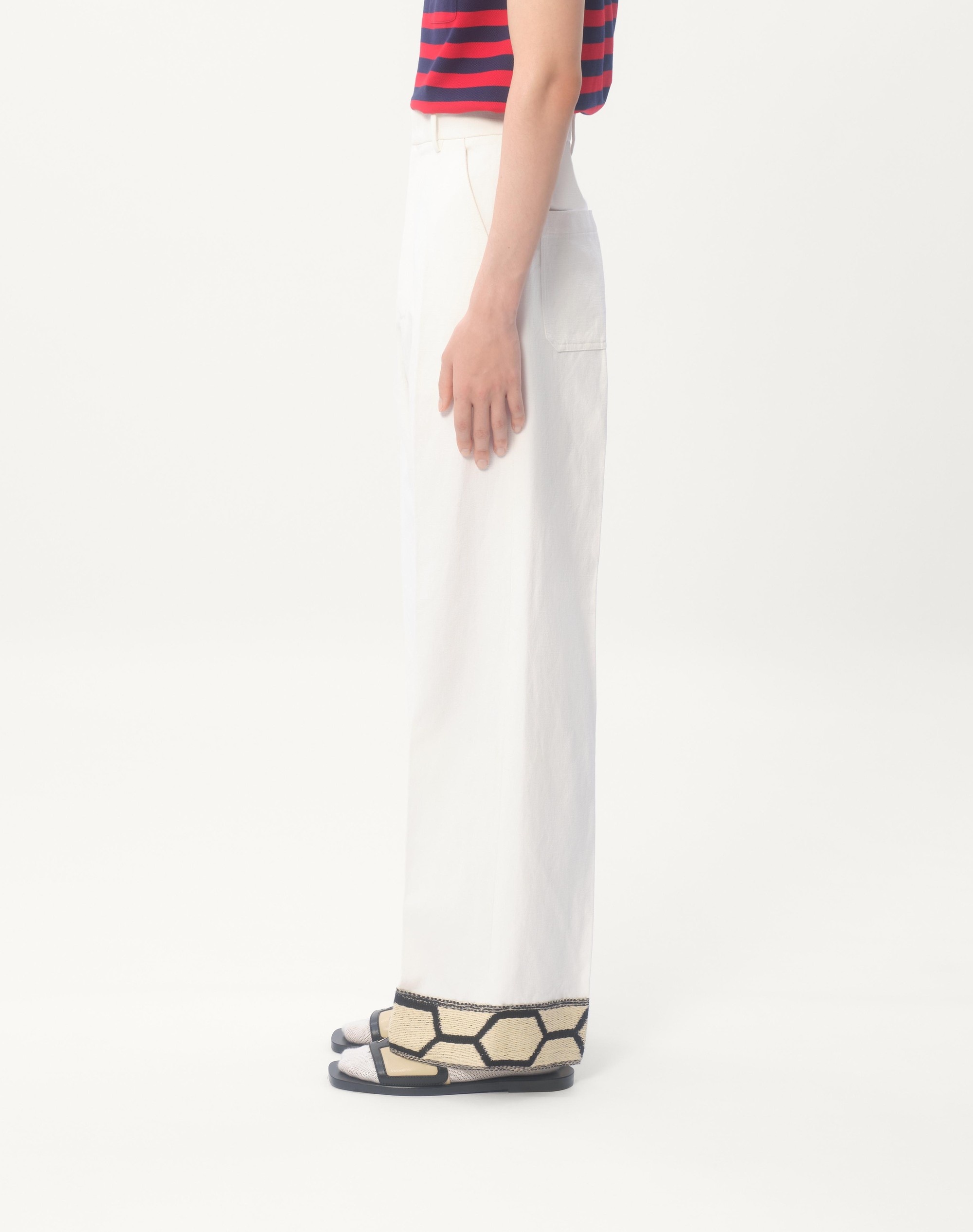 COTTON AND LINEN PANTS WITH JACQUARD HEM - 5