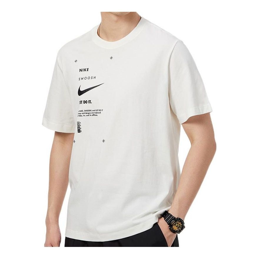 Men's Nike Solid Color Logo Round Neck Short Sleeve White T-Shirt DX5817-110 - 1