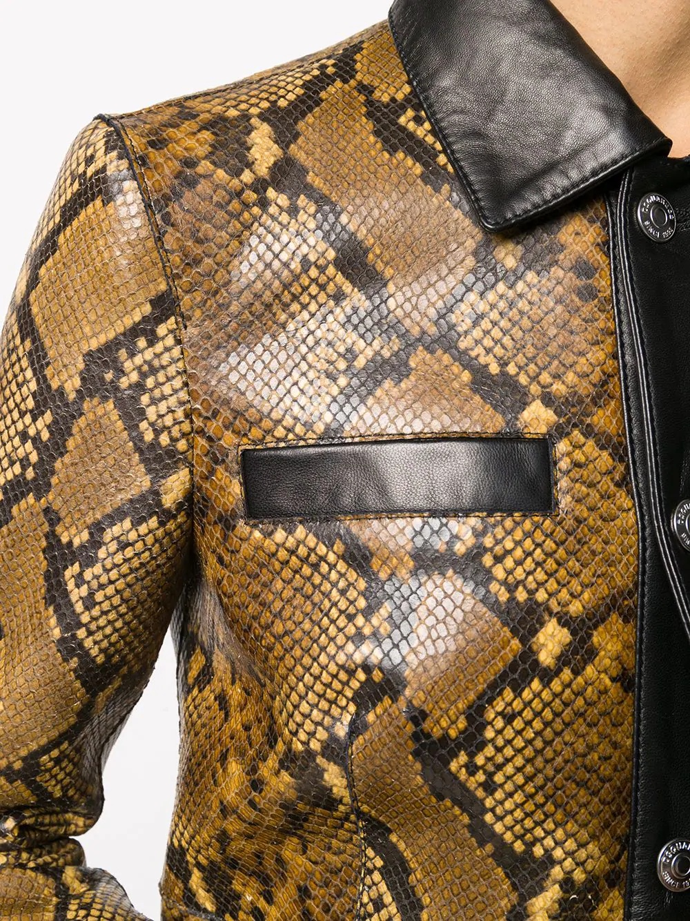 snakeskin effect contrast leather jacket - 5