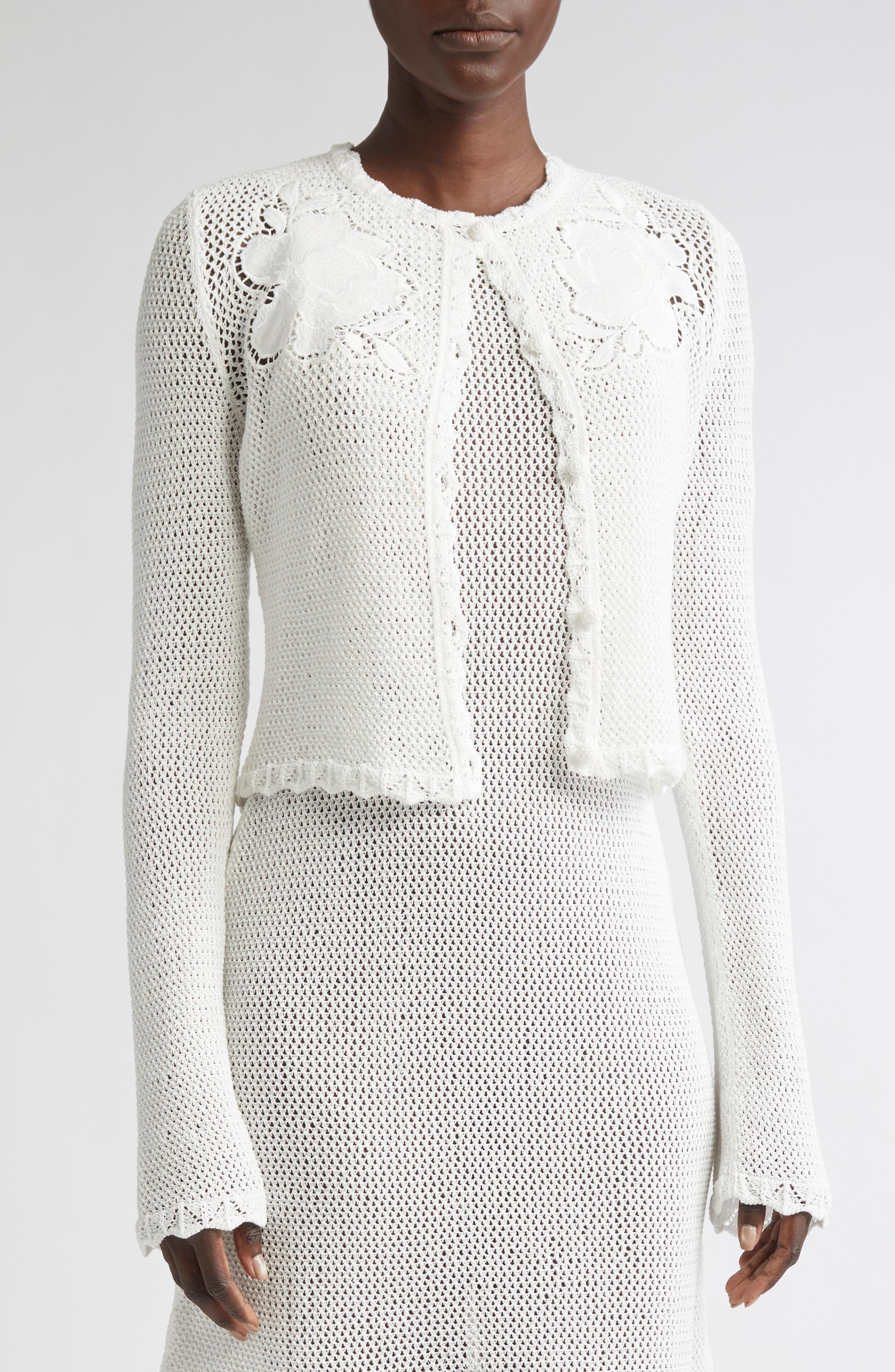 Erdem Long Sleeve Open Knit Cardigan in Ivory at Nordstrom - 5