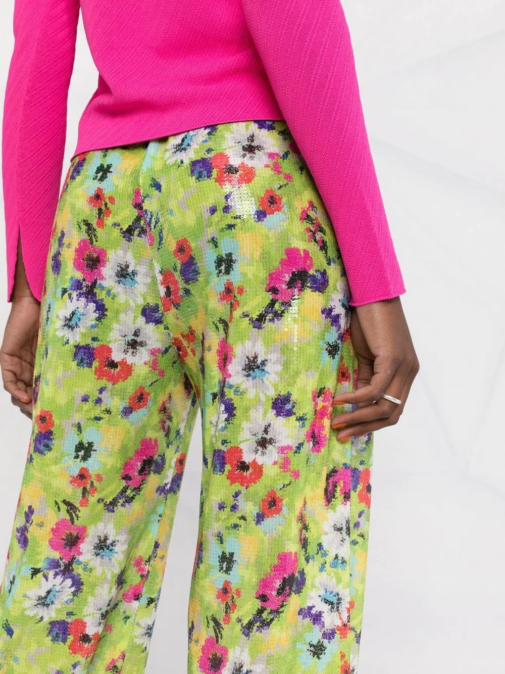 floral-print sequin-embellished trousers - 8