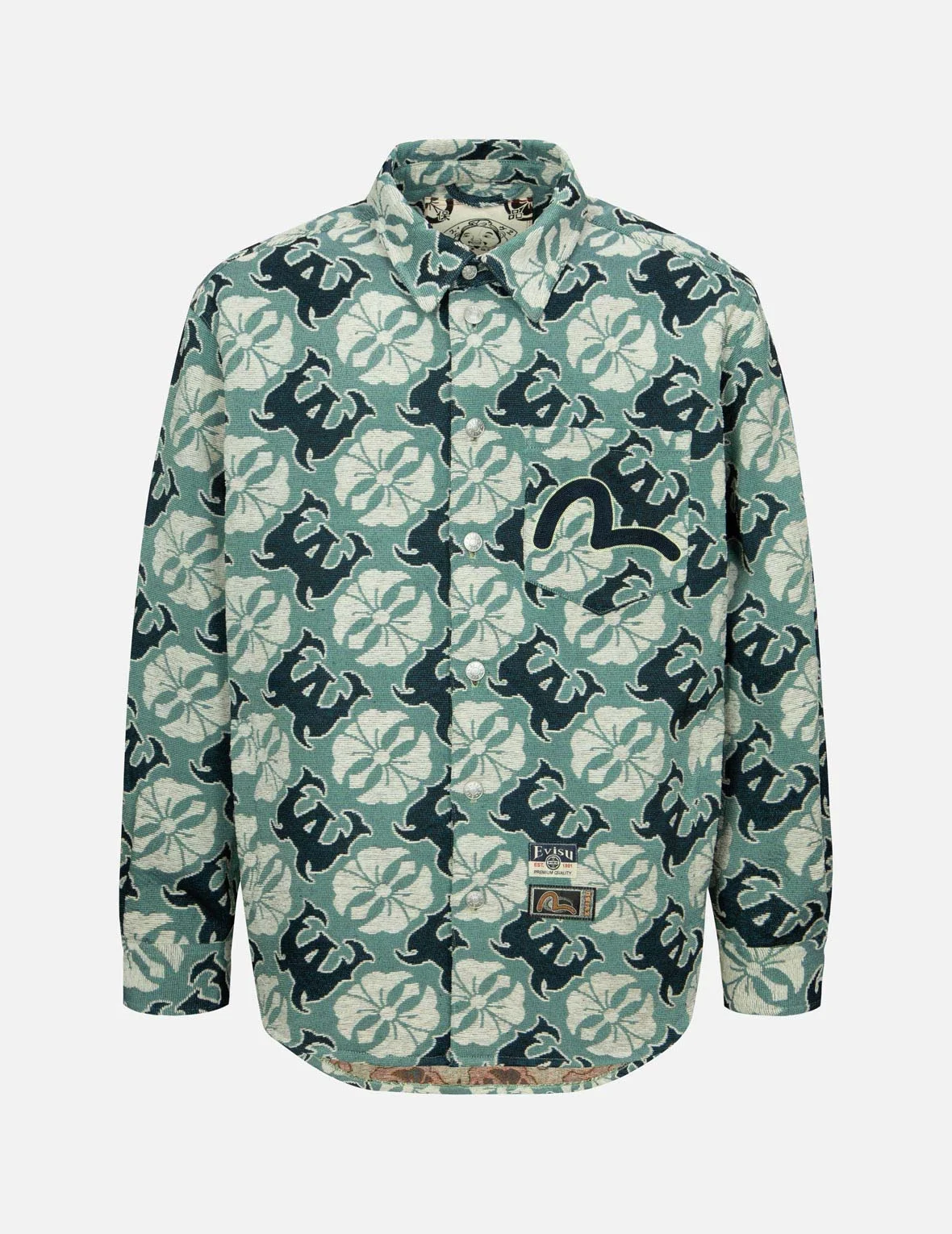 ALLOVER KAMON AND LOGO JACQUARD REGULAR FIT TAPESTRY JACKET - 1