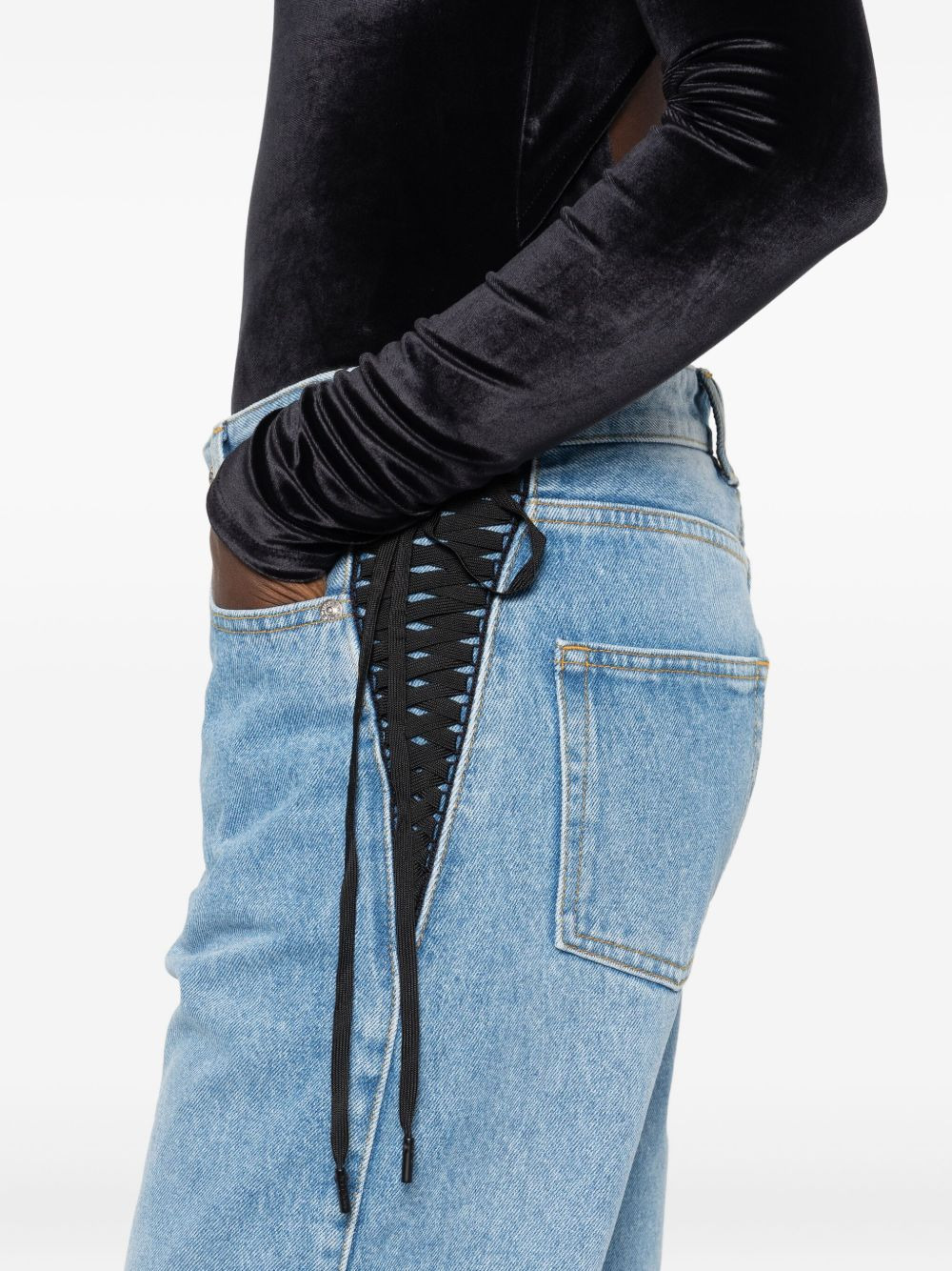 lace-up detail cotton jeans - 5