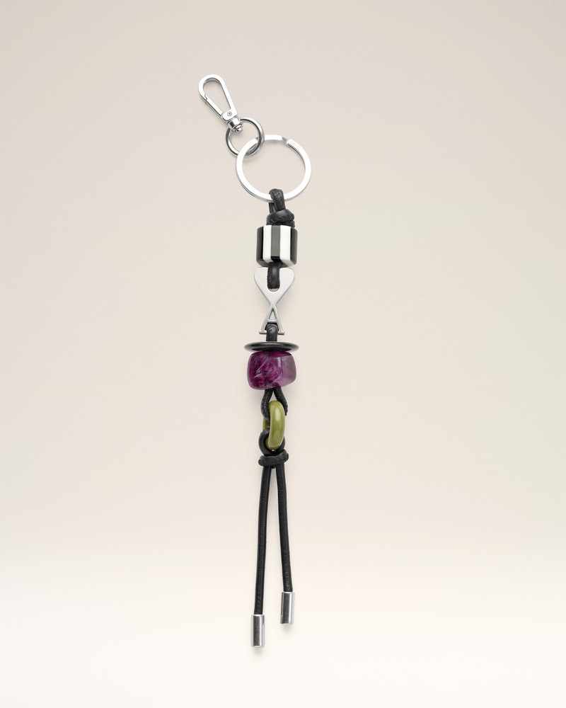 BLACK LEATHER AND METAL AMI DE COEUR PEARLS KEYRING 1