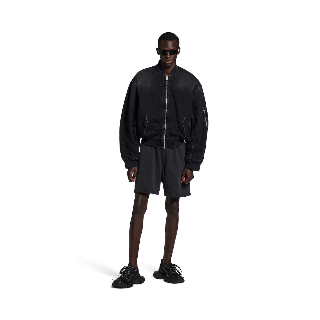 Men's Standard Denim Bomber in Black - 2