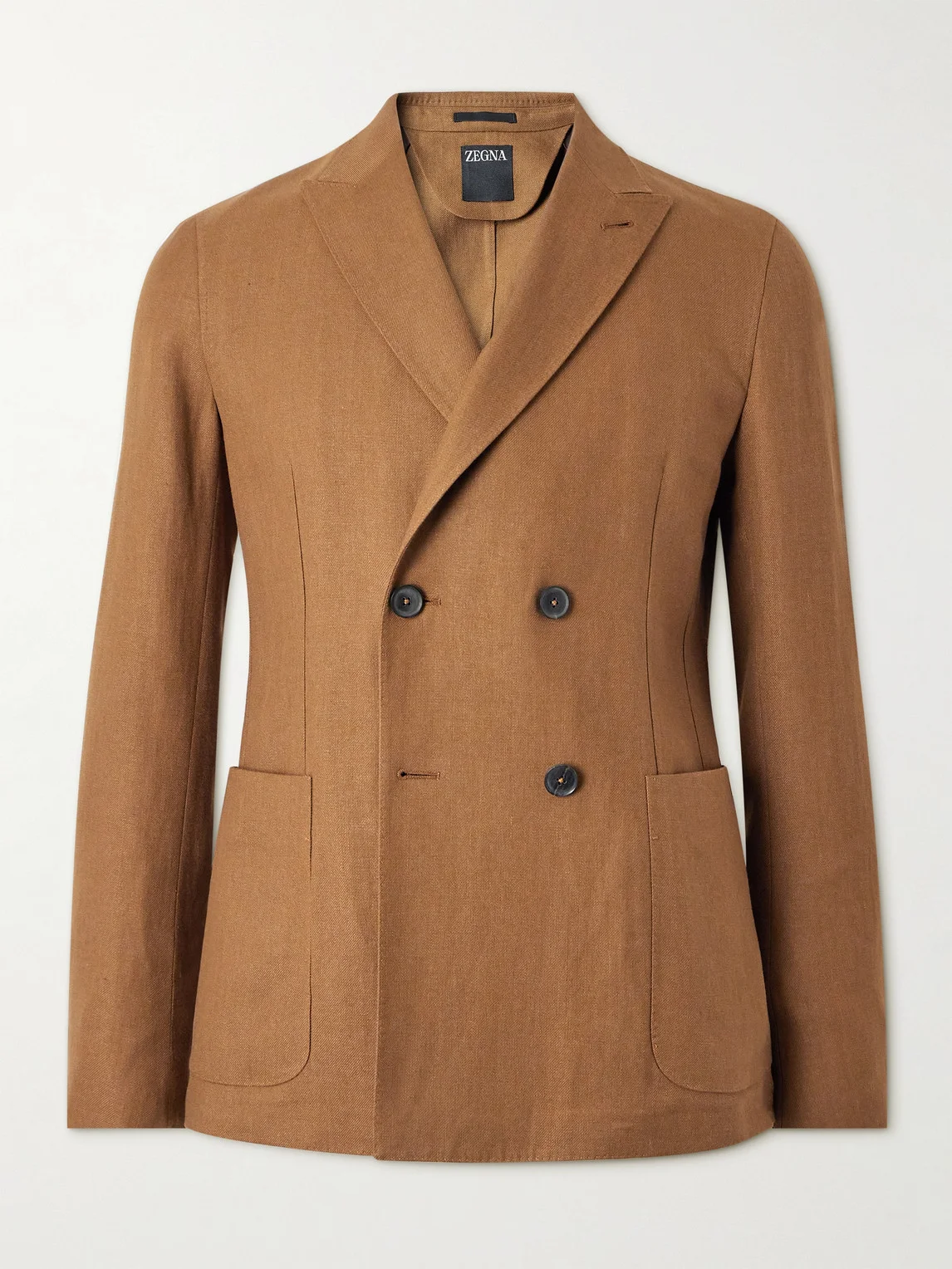 Double-Breasted Linen and Wool-Blend Suit Jacket - 1