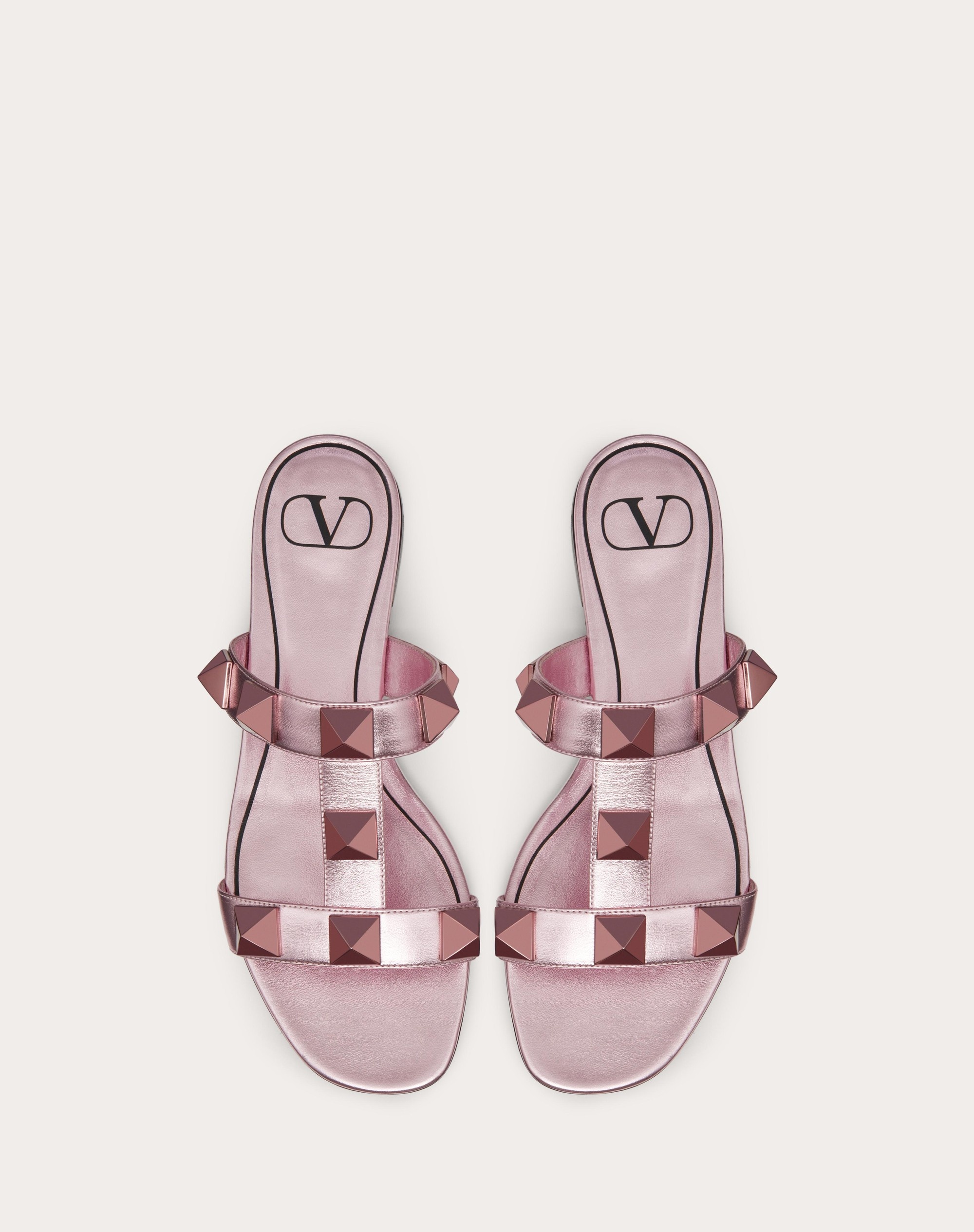 ROMAN STUD METALLIC NAPPA SLIDE SANDAL WITH MATCHING STUDS - 4