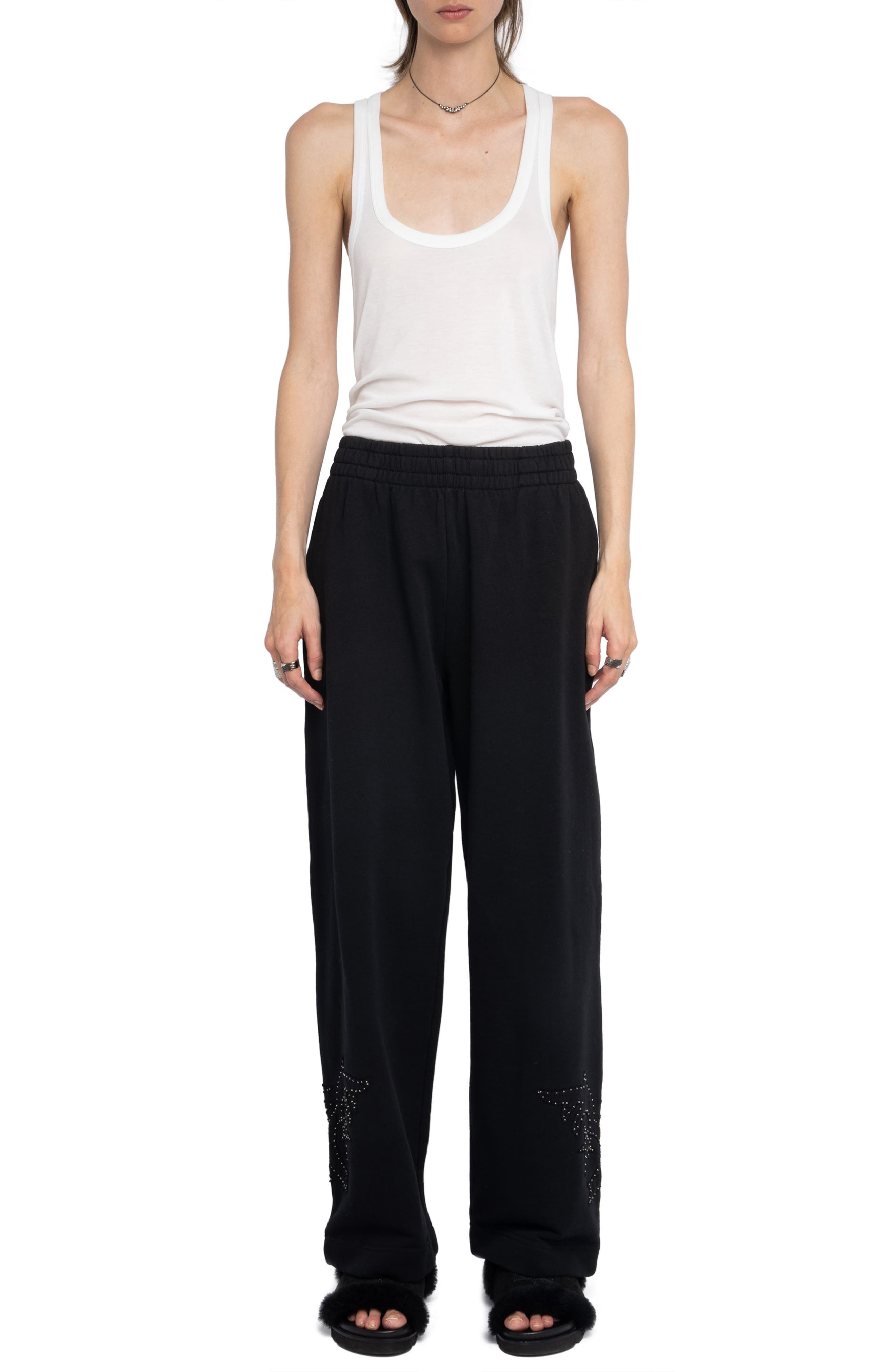 Zadig & Voltaire Clem Mo Patch Stud Cotton Wide Leg Sweatpants in Black at Nordstrom - 6