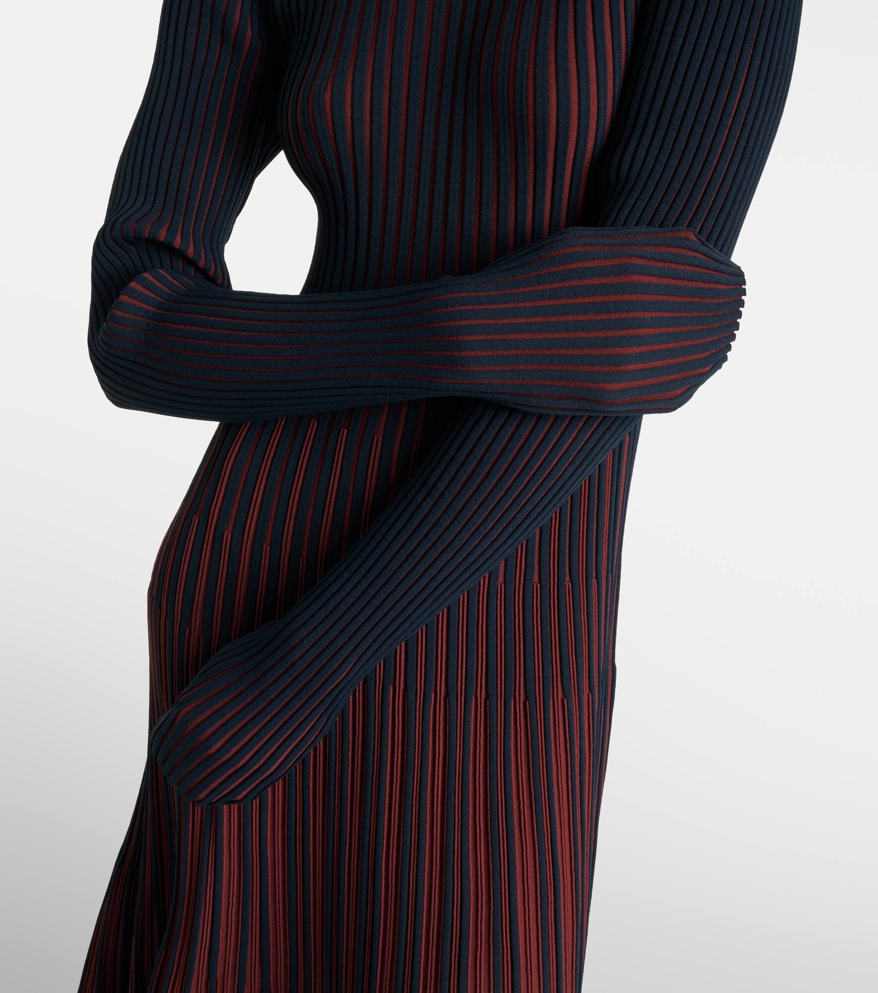 Striped ribbed-knit pleated midi dress - 5