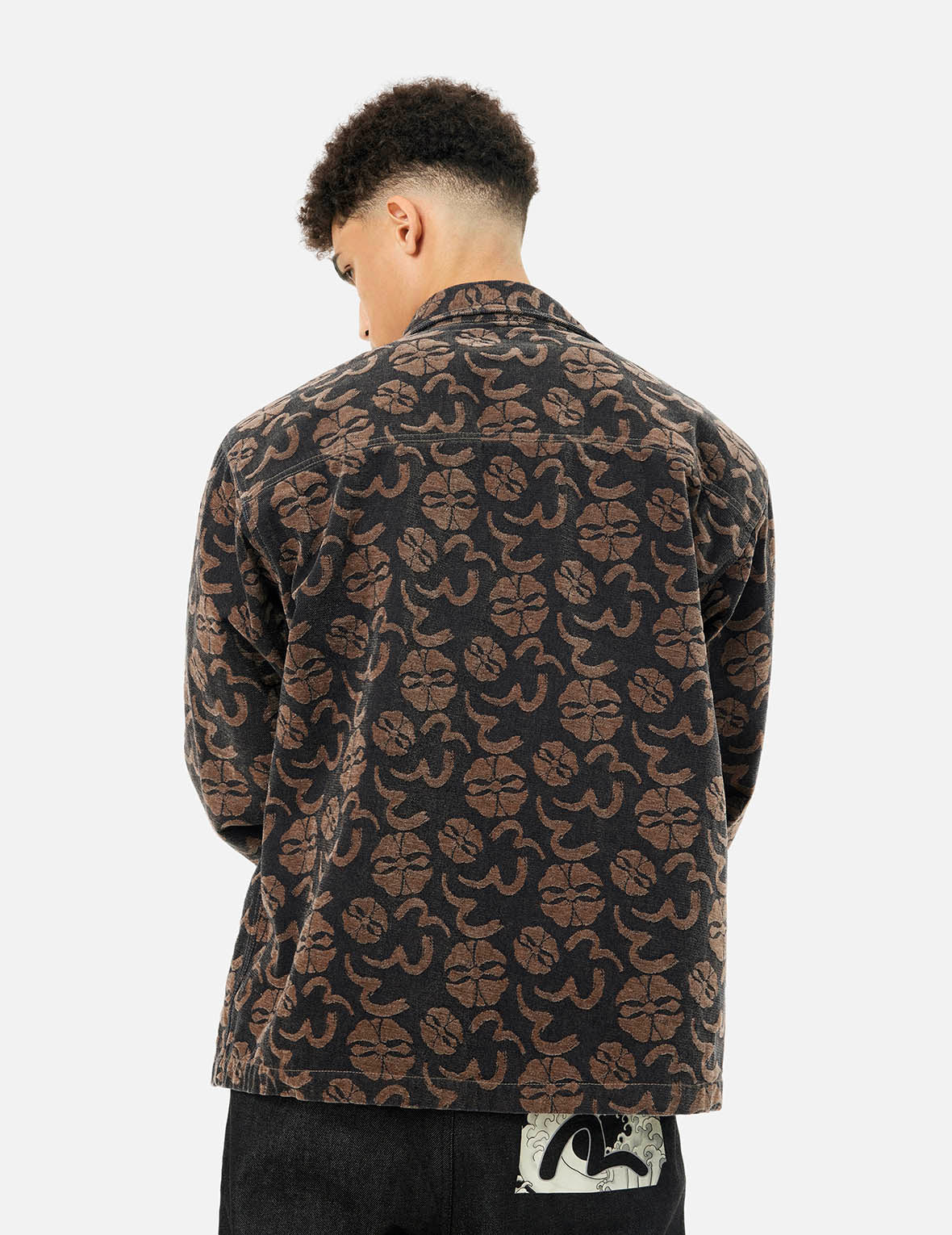 Allover Seagull and Kamon Jacquard Loose Fit Shirt Jacket - 8