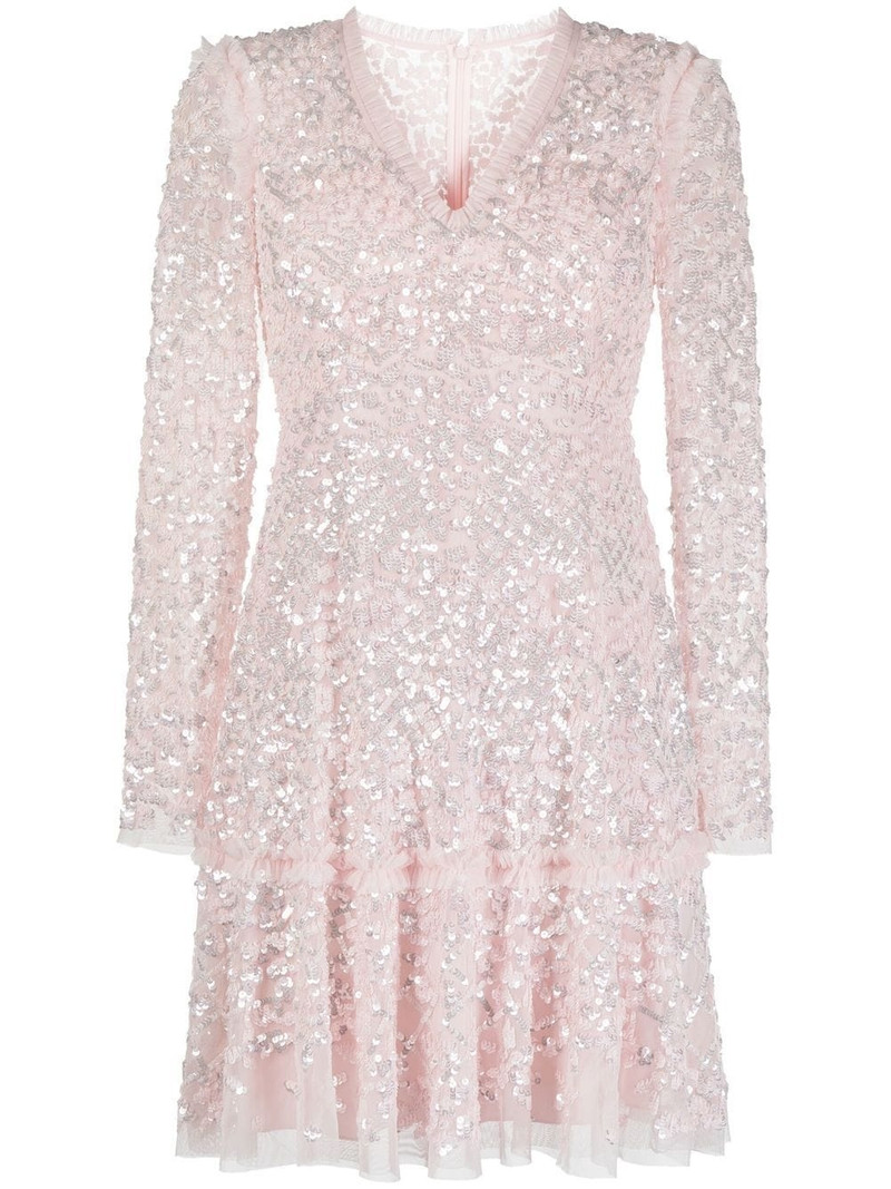 sequinned long-sleeve skater dress 1