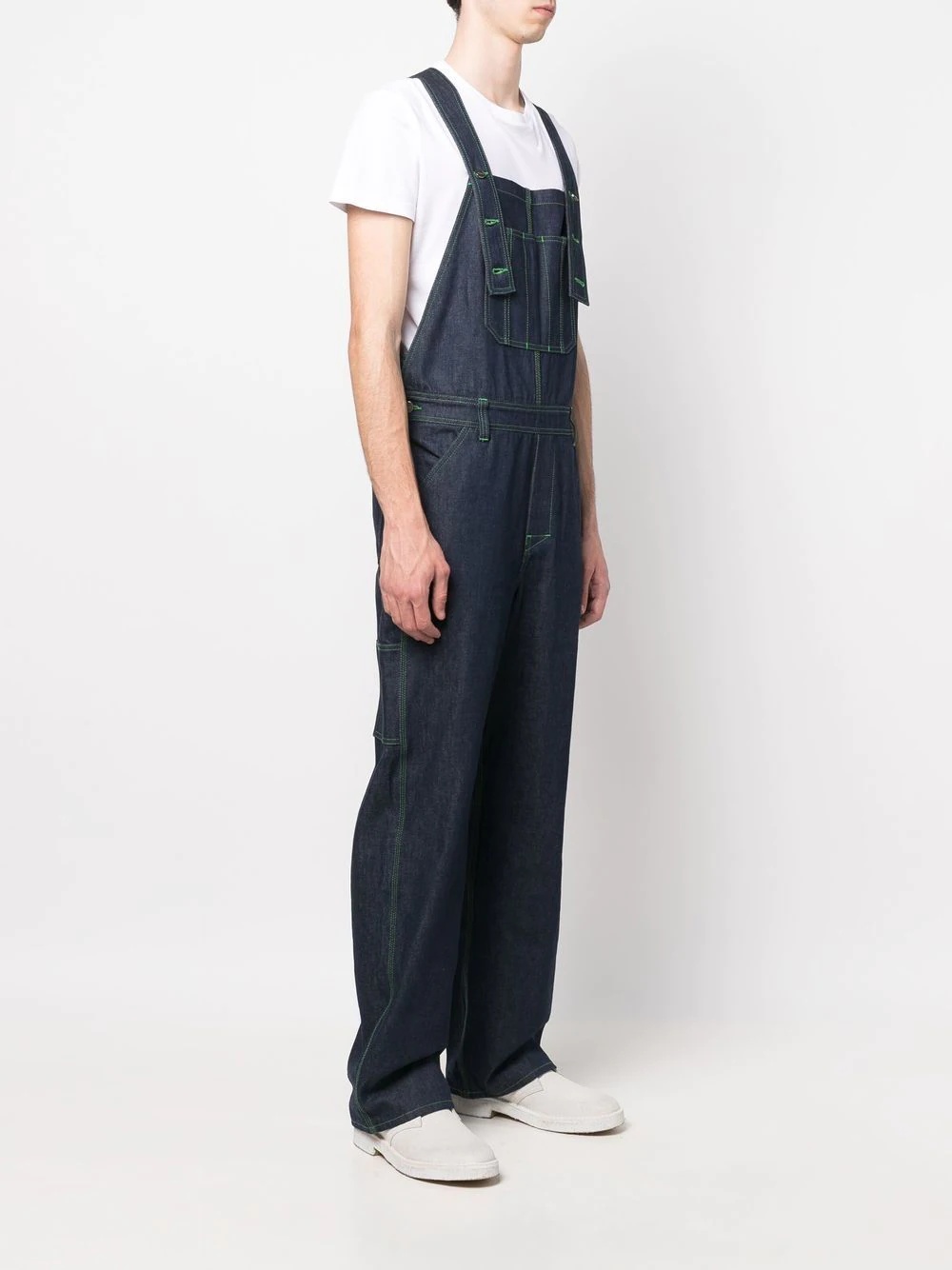 contrast-stitch denim dungarees - 3