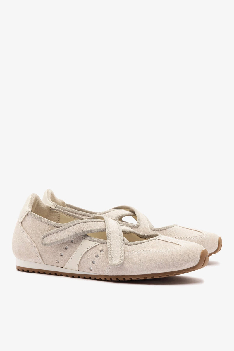 Stella Ballerina Flat In Mushroom Grey Suede and Ivory Leather 3