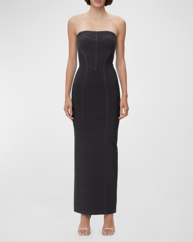 HERVE LEGER Icon Chevron Strapless Bustier Gown outlook