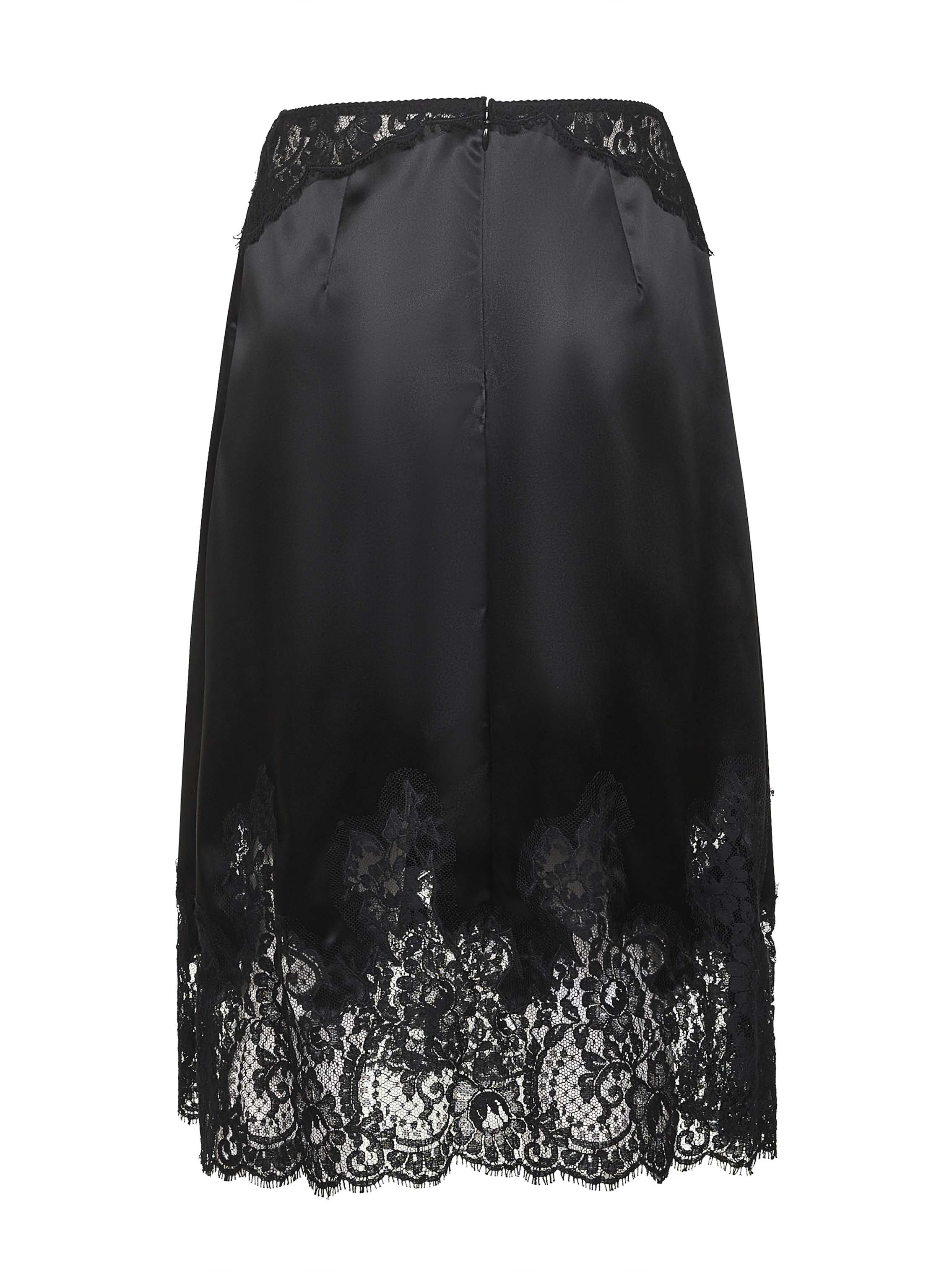 Black satin and lace mid calf-lenght skirt - 2