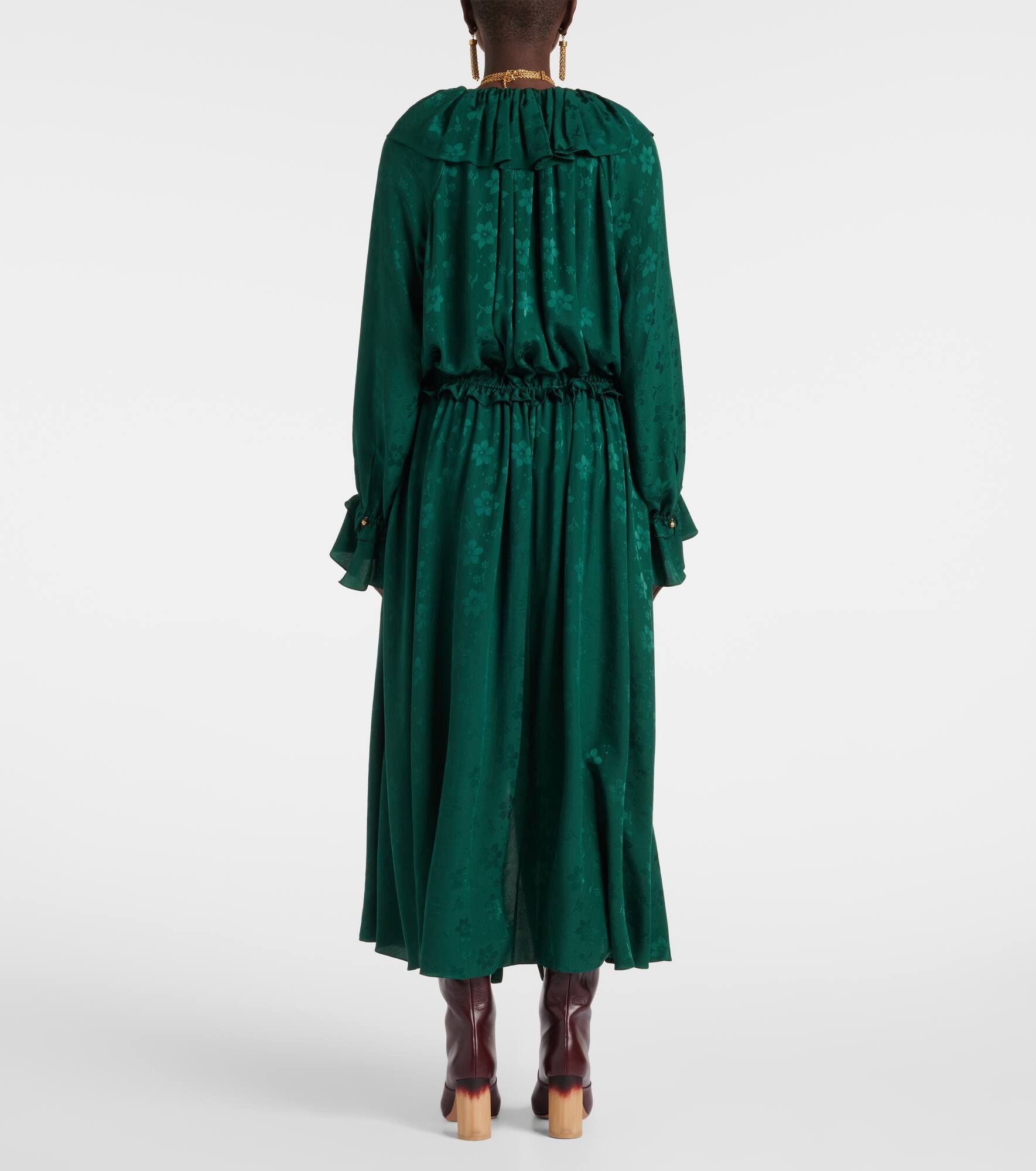 Ruffled floral silk jacquard midi dress - 3