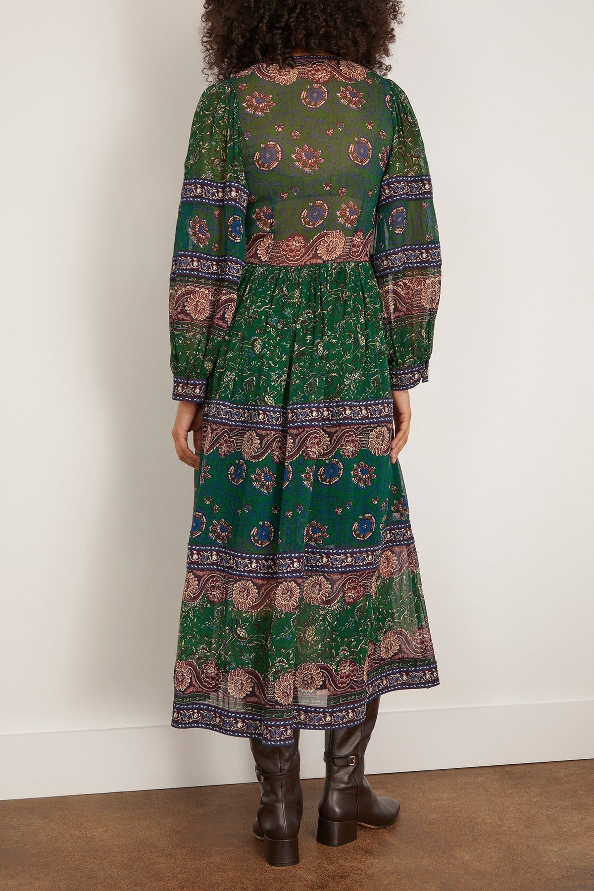 Melba Print Long Sleeve Midi Dress in Green - 4