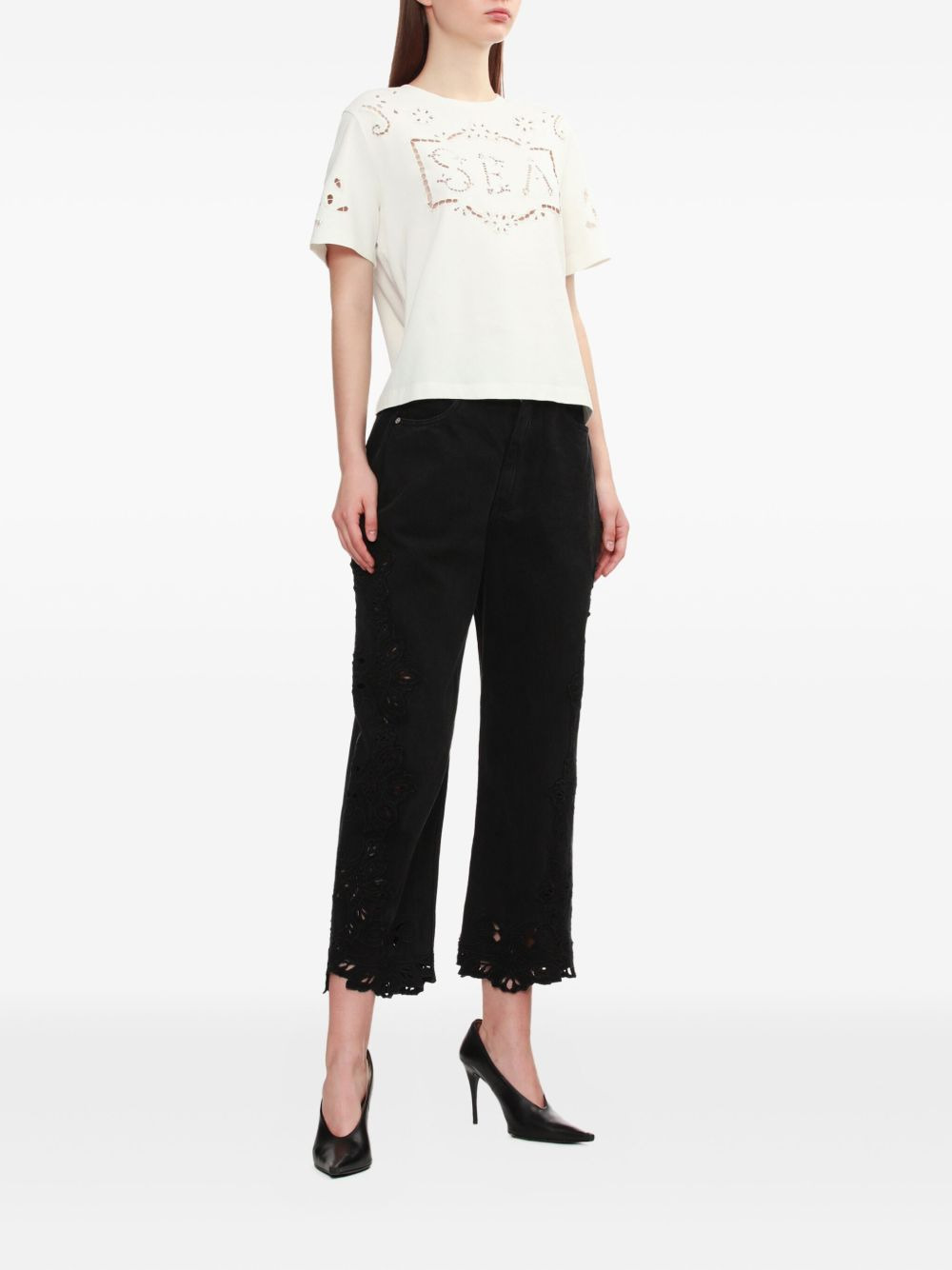 floral-lace jeans - 2