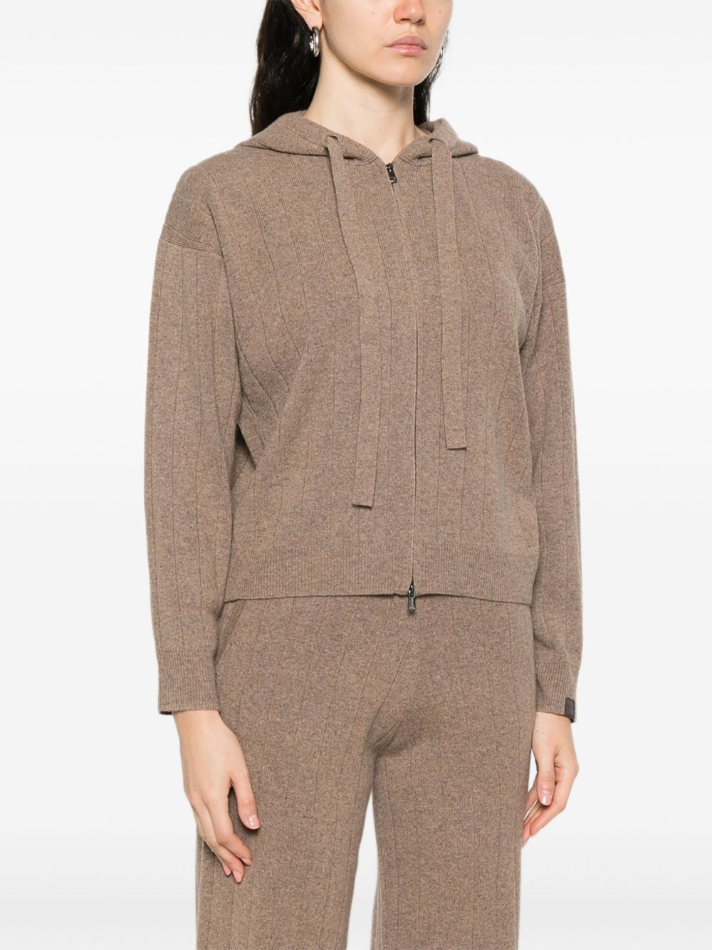 hooded zip-up cardigan - 3