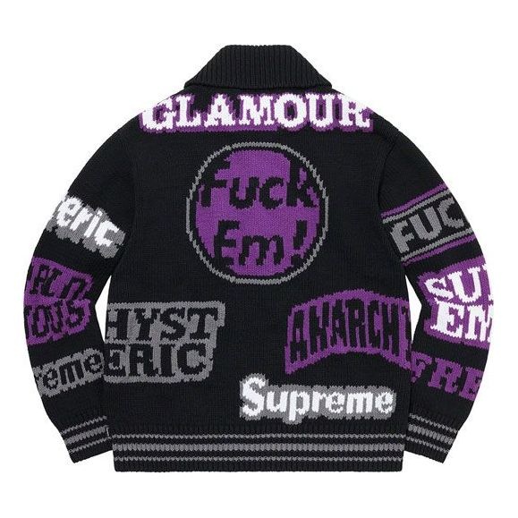 Supreme x HYSTERIC GLAMOUR Logos Zip Up Sweater 'Black Purple White' SUP-SS21-536 - 2