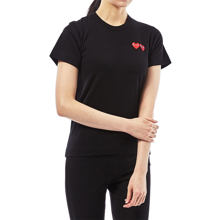 (WMNS) COMME des GARCONS PLAY Double Hearts Tee 'Black' AZ-T225-051-1 - 4