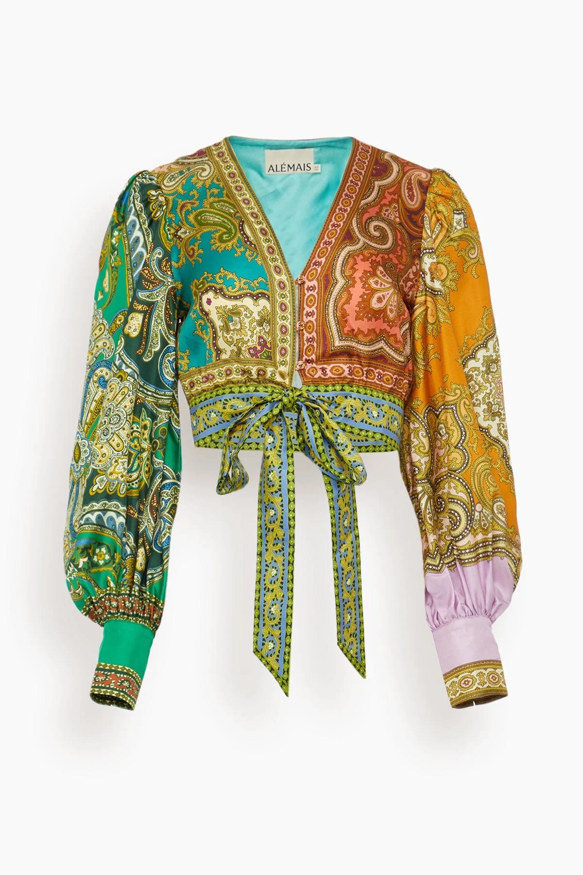 Clemenza Spliced Crop Silk Blouse in Multi - 1