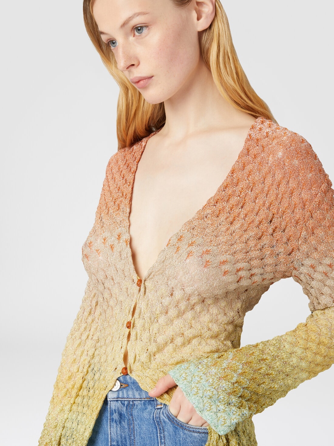 Long cardigan in lace and lamé - 5