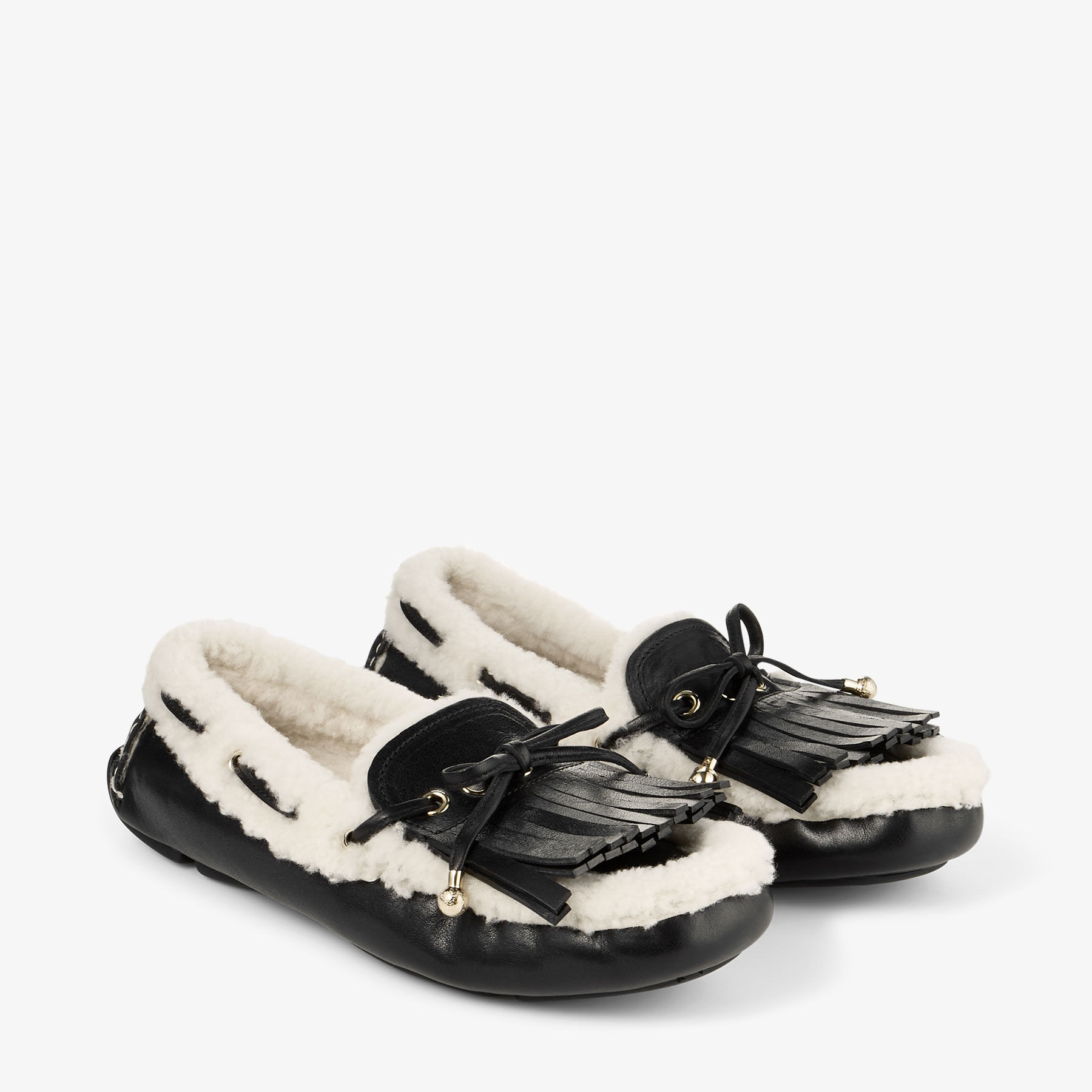 Manon F
Black Tumbled Leather Loafers with Shearling - 2