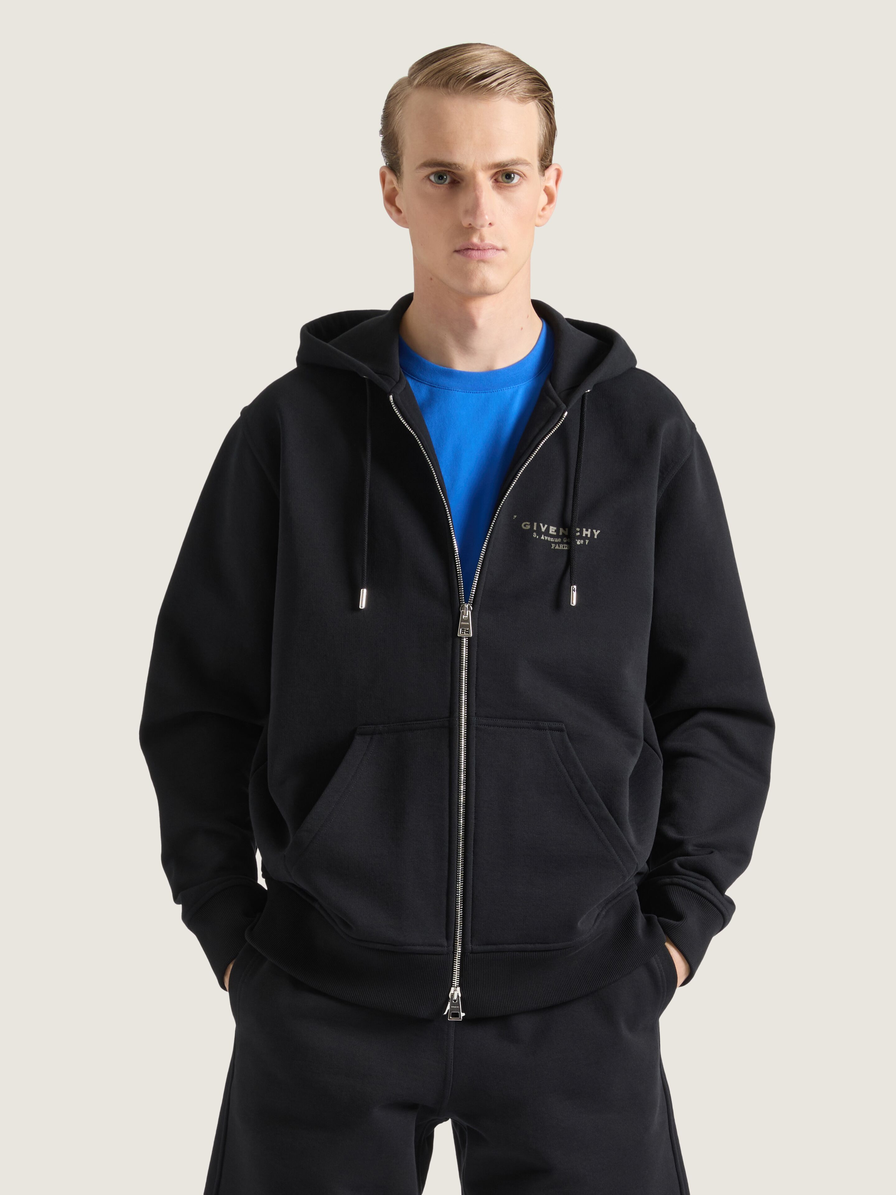 ZIPPED HOODIE IN FLEECE WITH GIVENCHY STAMP PRINT - 2