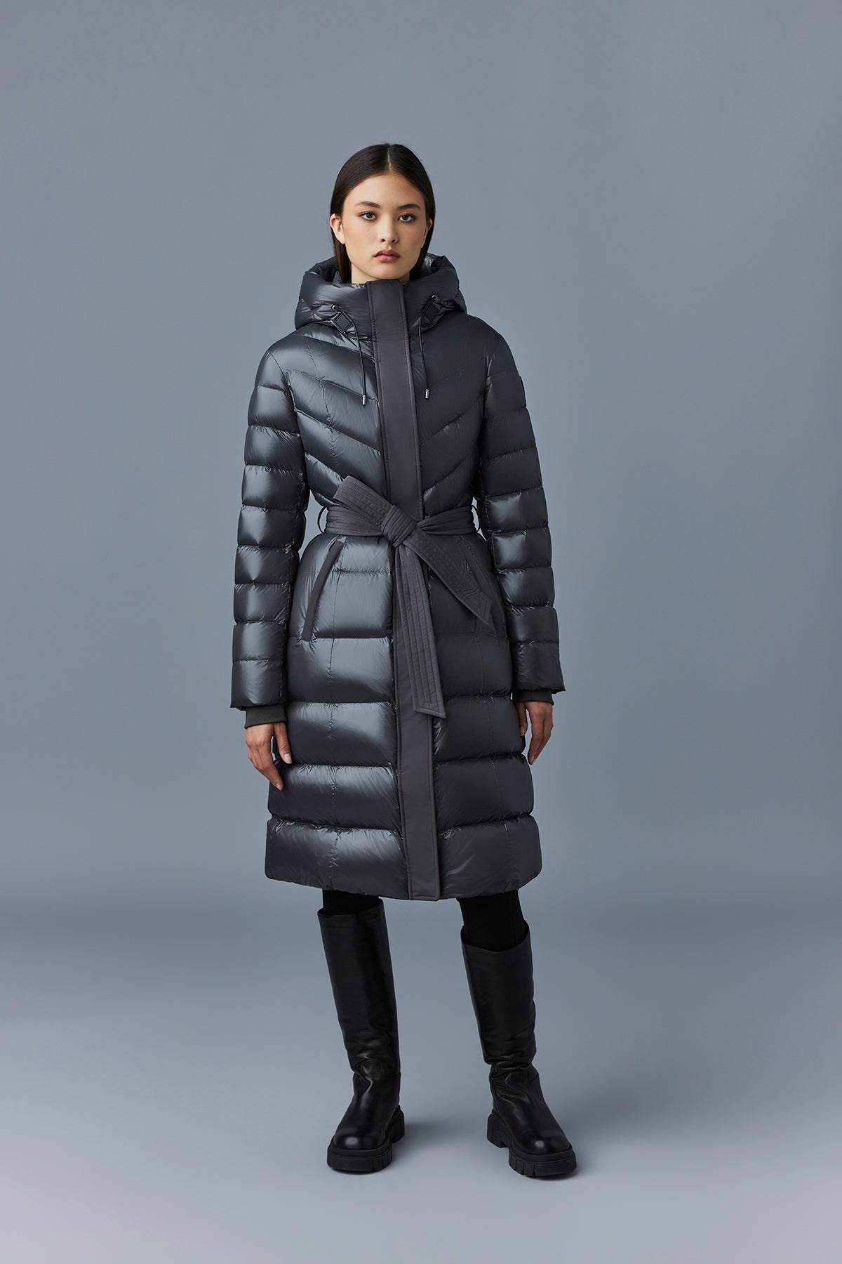 CORALIA down coat with hood and sash belt - 2