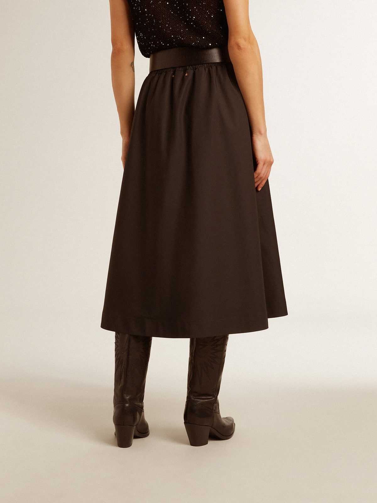 Flared skirt in black technical nylon - 5
