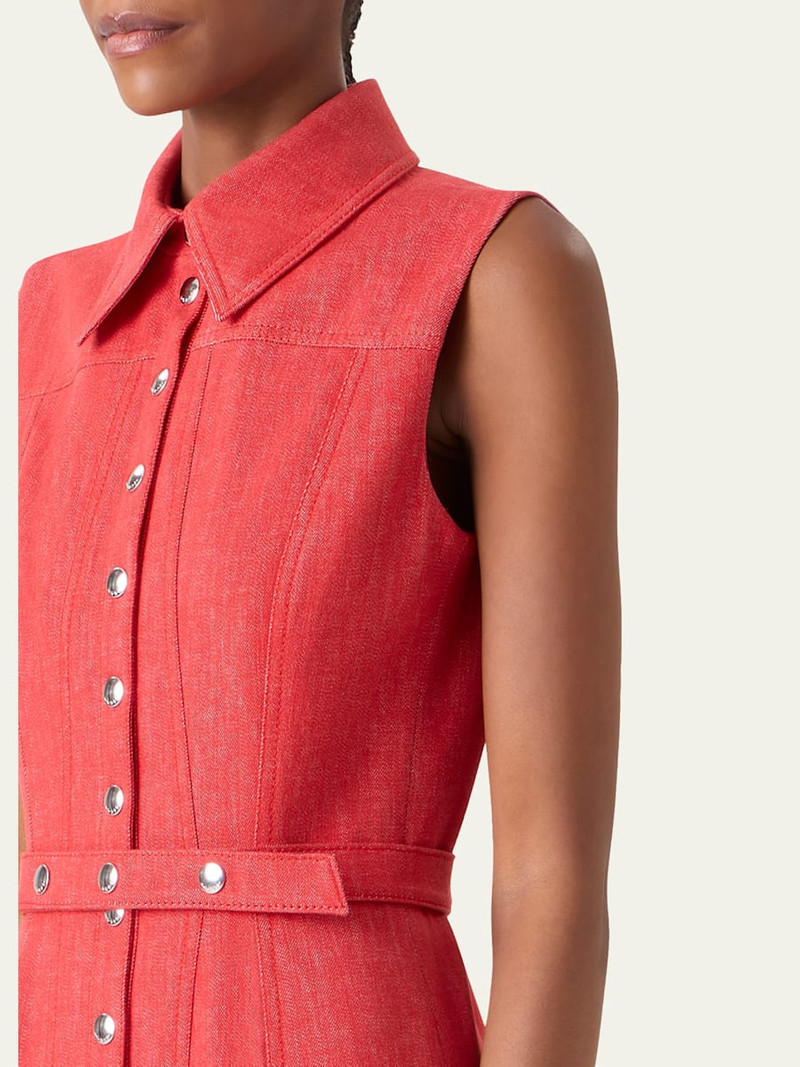 Sleeveless Belted Denim Midi Shirtdress 5