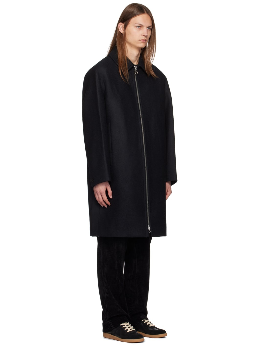 Black Spread Collar Coat - 2