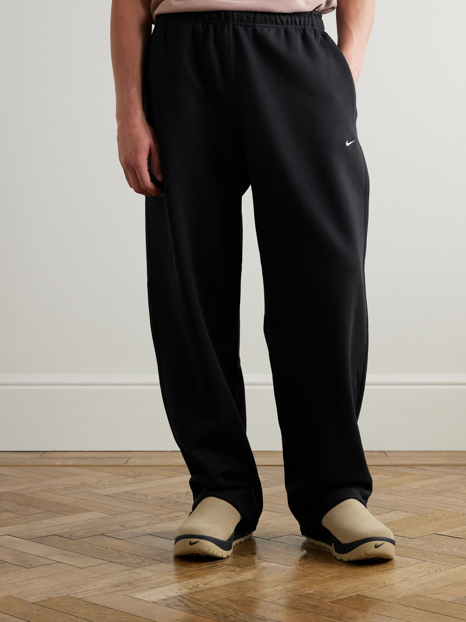 Solo Swoosh Straight-Leg Cotton-Blend Jersey Sweatpants Black - 3