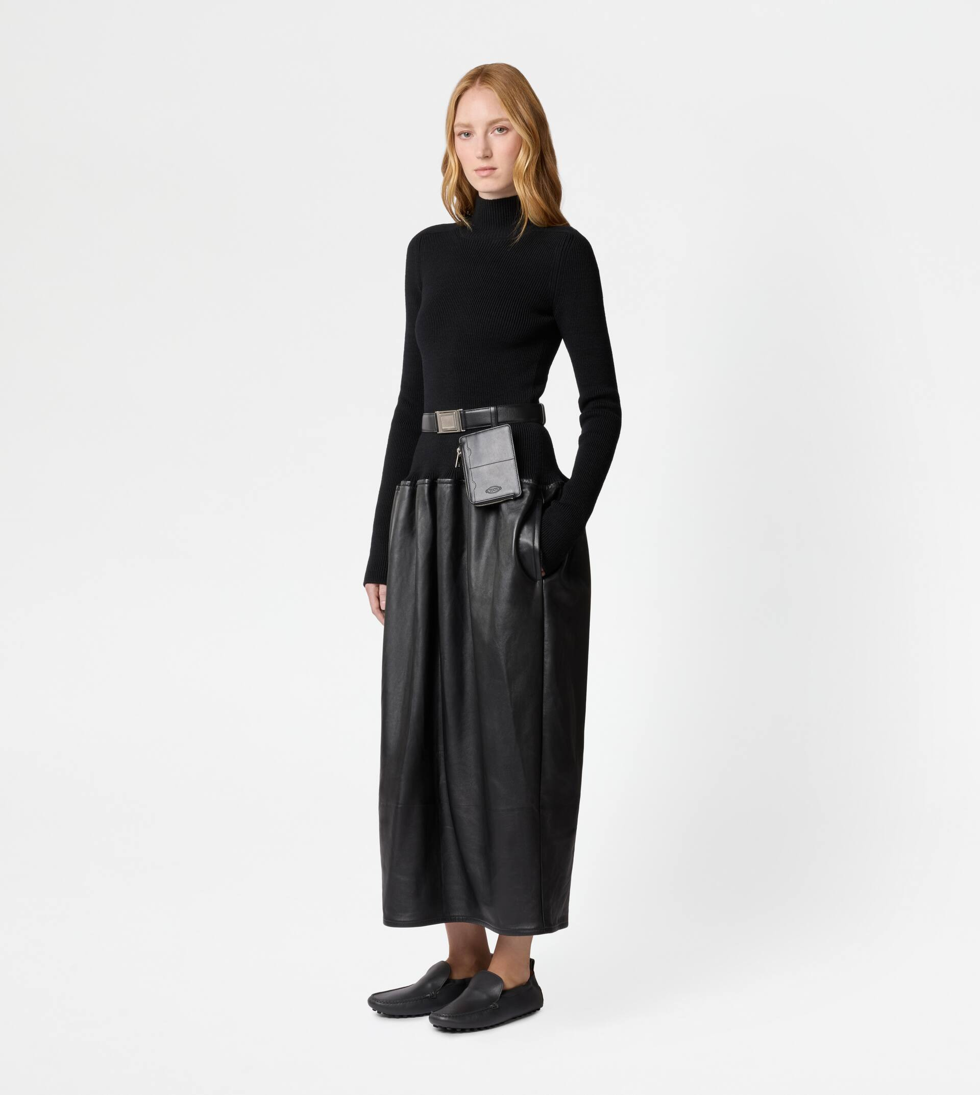 DRESS IN WOOL AND LEATHER - BLACK - 2