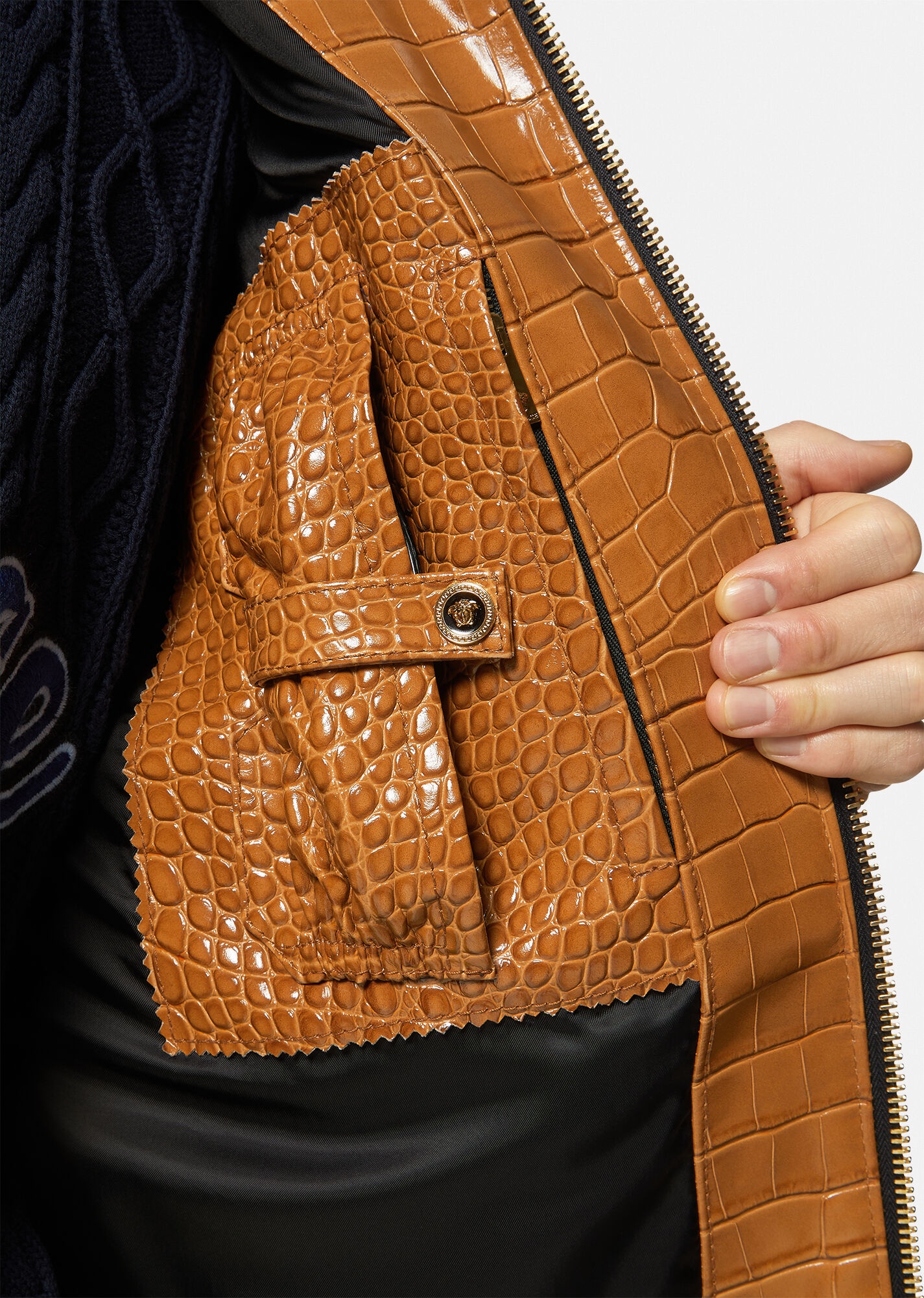 Croc-Effect Leather Blouson Jacket - 6