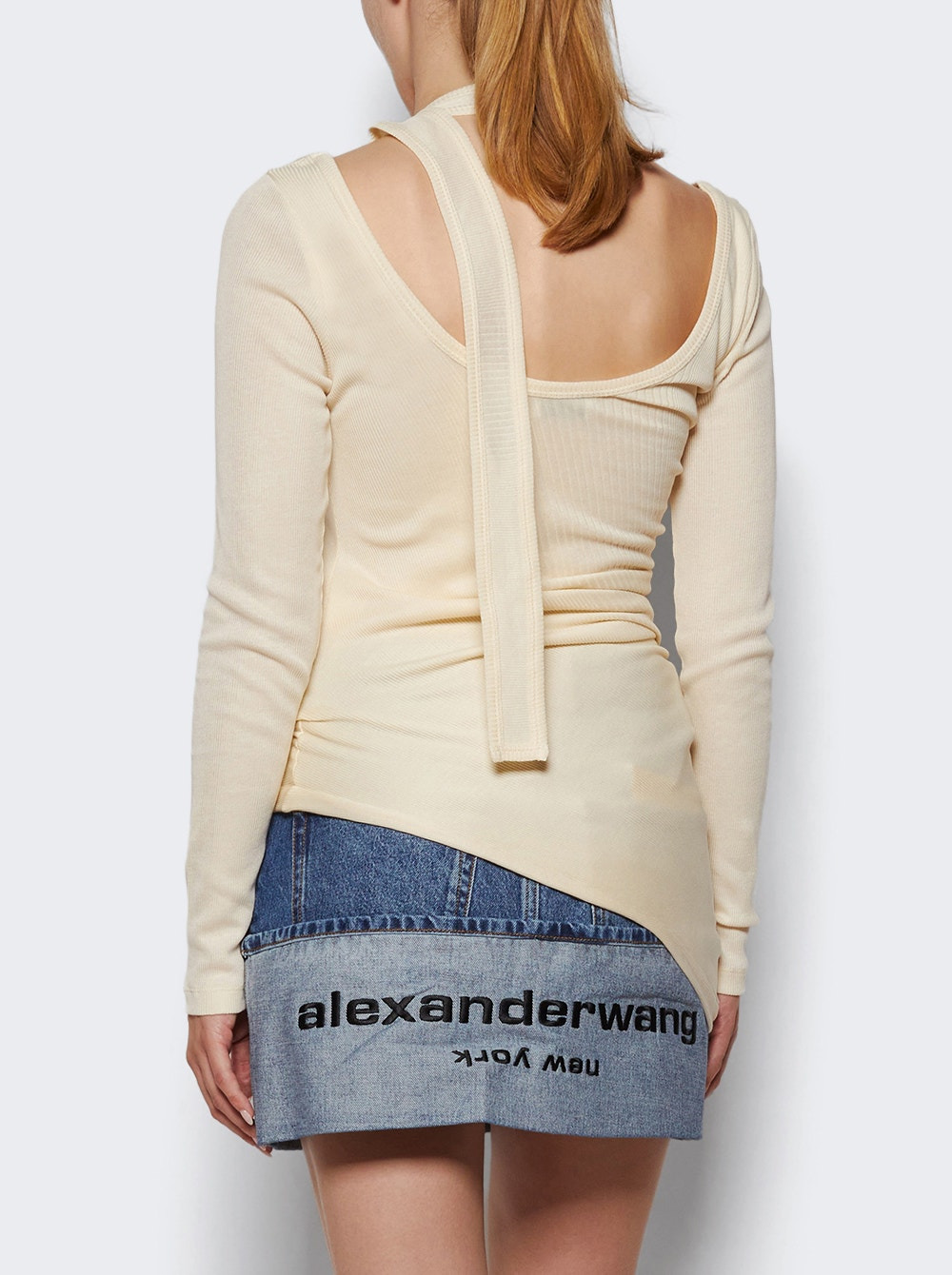 Twisted Double Layer Long Sleeves With Piercing Detail Ecru - 4