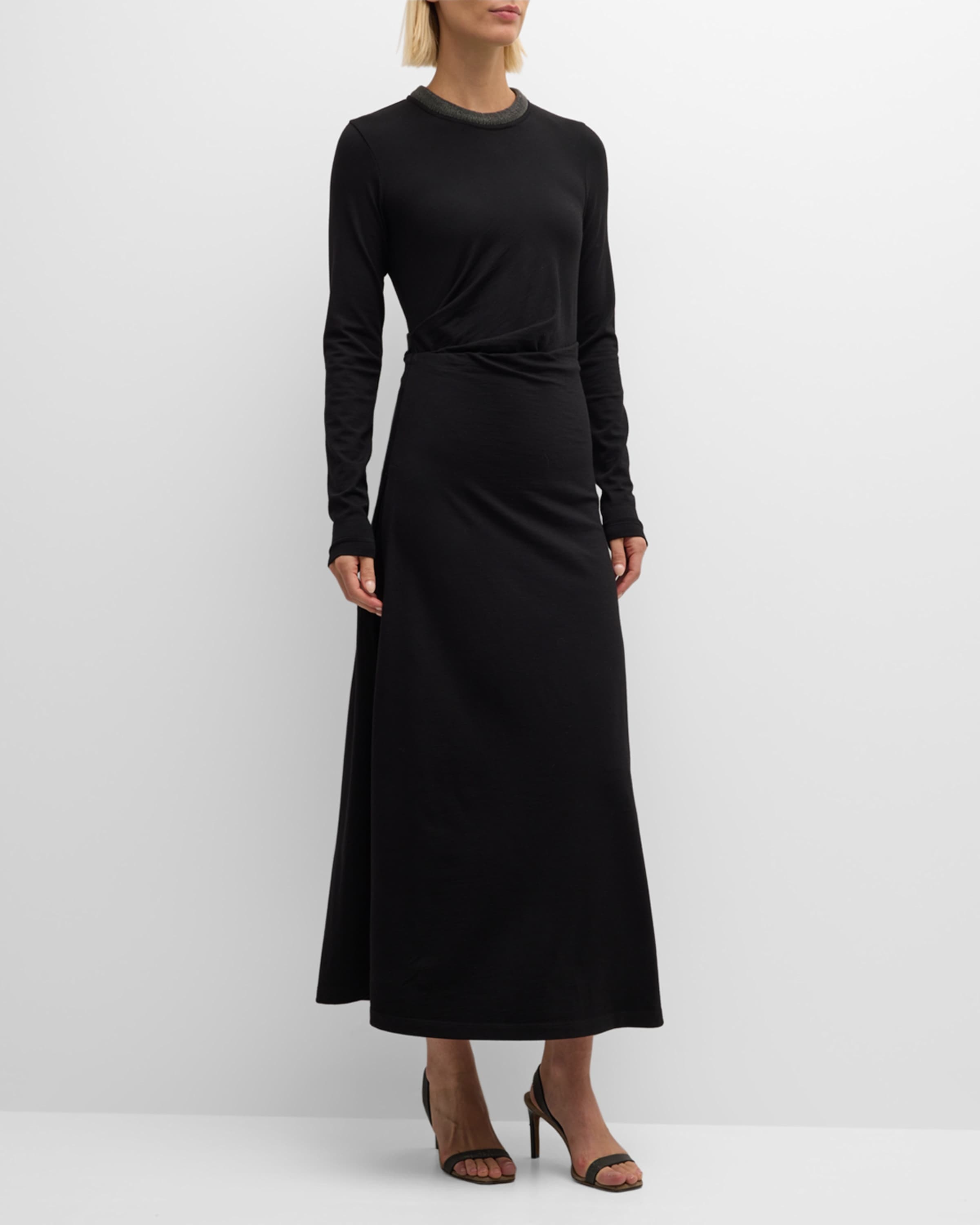 Monili-Collar Long-Sleeve Draped Jersey Maxi Dress - 2