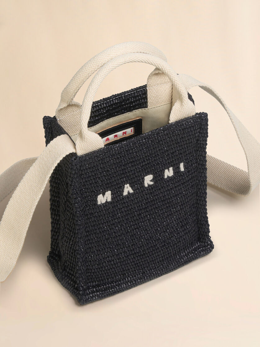 BLACK RAFFIA-EFFECT TOTE MINI BAG - 4