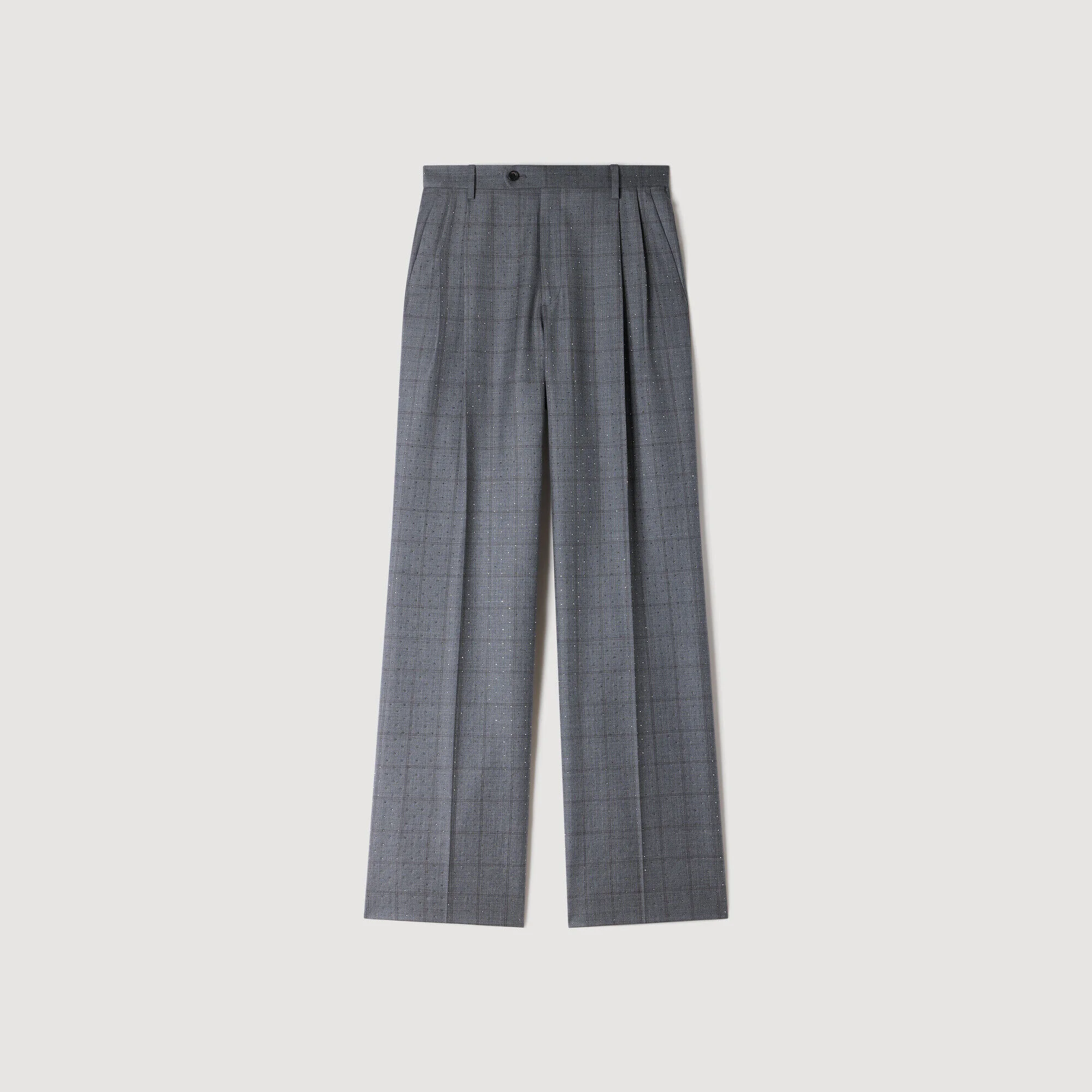 RHINESTONE CHECK WOOL TROUSERS - 1