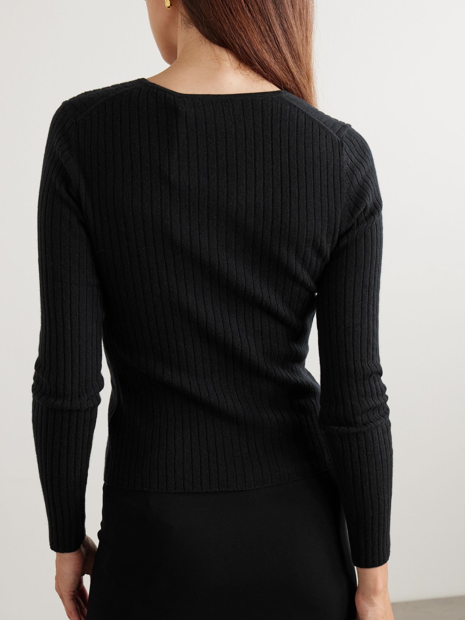 New Cami ribbed organic cashmere cardigan Black - 3