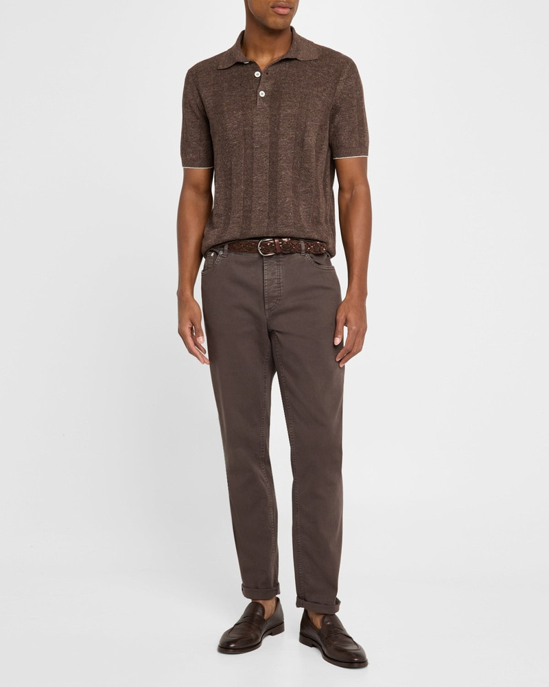 Brunello Cucinelli Men's Wide Rib Linen and Cotton Polo Sweater outlook