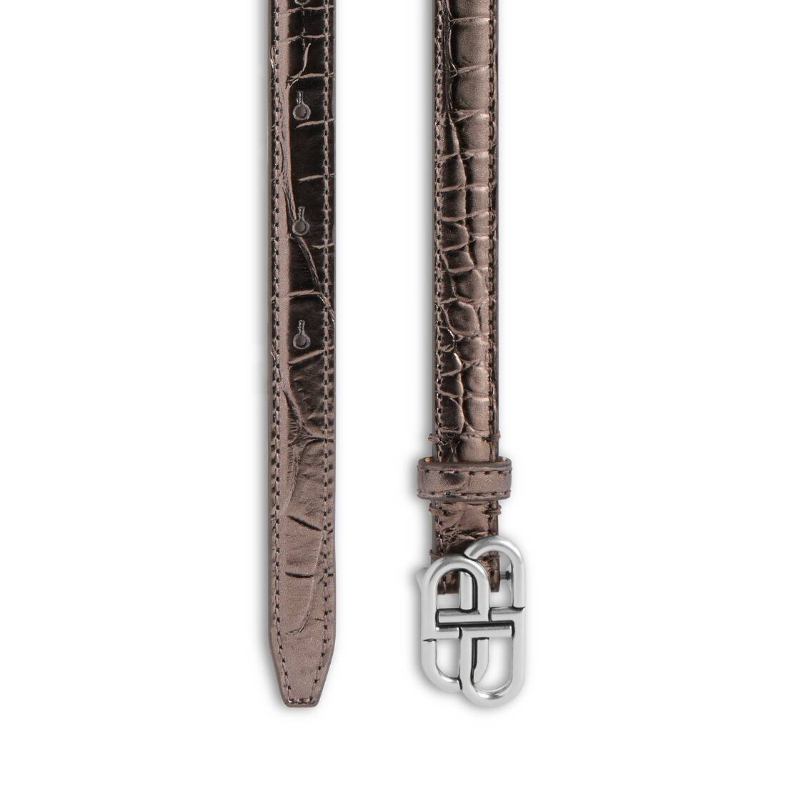 Women's Bb Super Thin Belt Metallized Crocodile Embossed  in Bronze - 1
