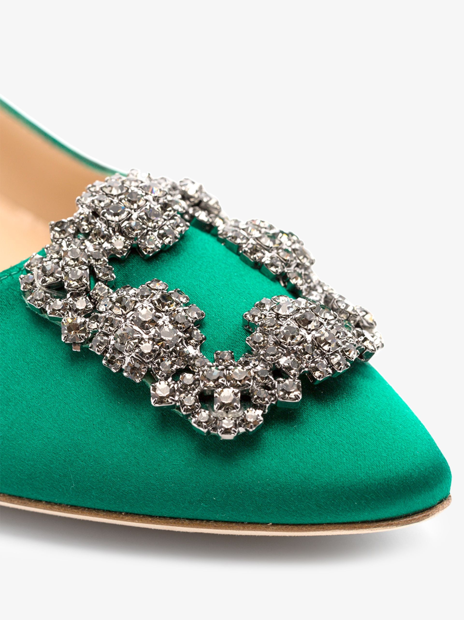 Green Hangisi 50 Crystal Buckle Satin Pumps - 4