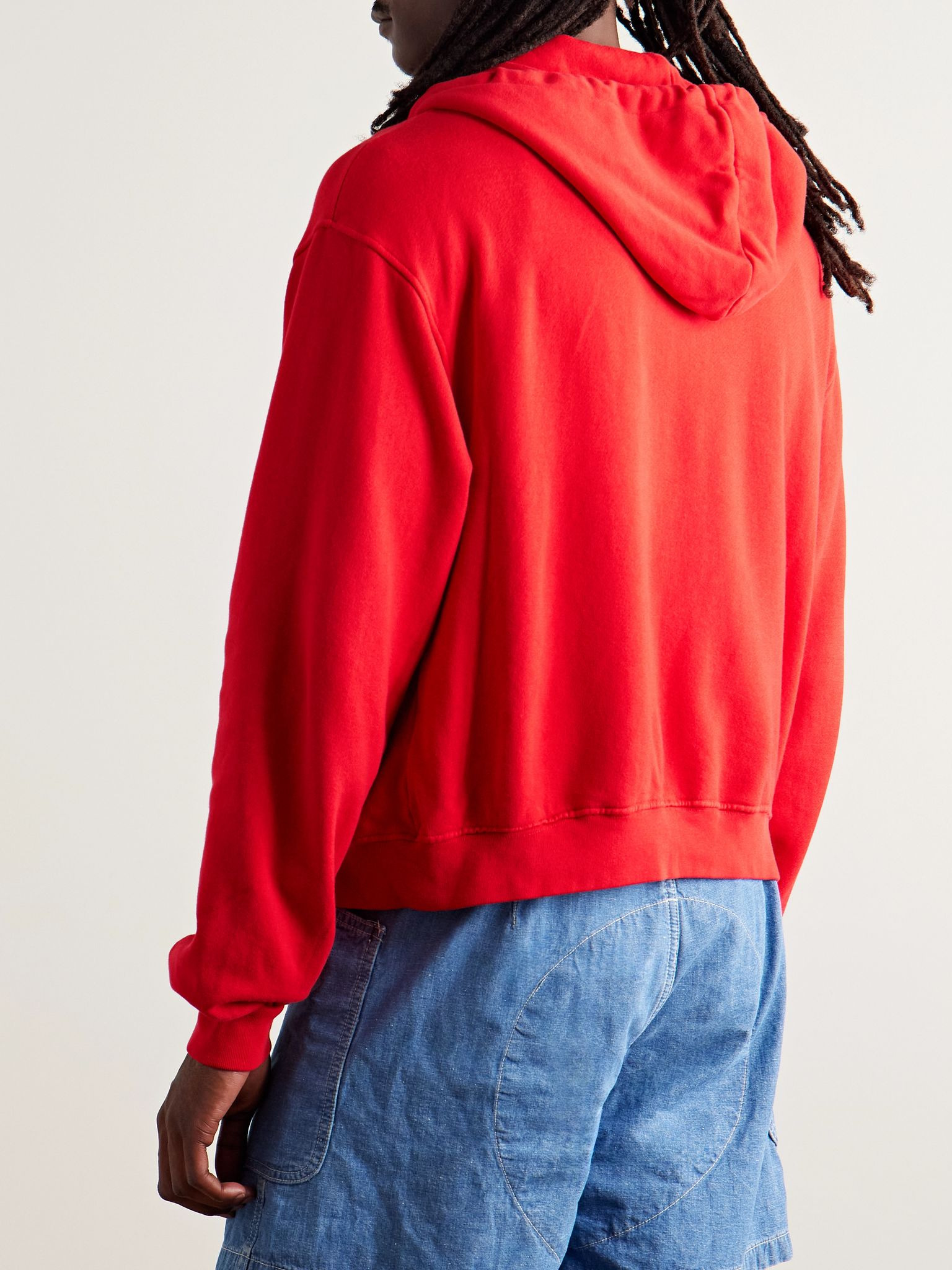Daily Logo-Embroidered Cotton and Cashmere-Blend Jersey Zip-Up Hoodie Red - 3